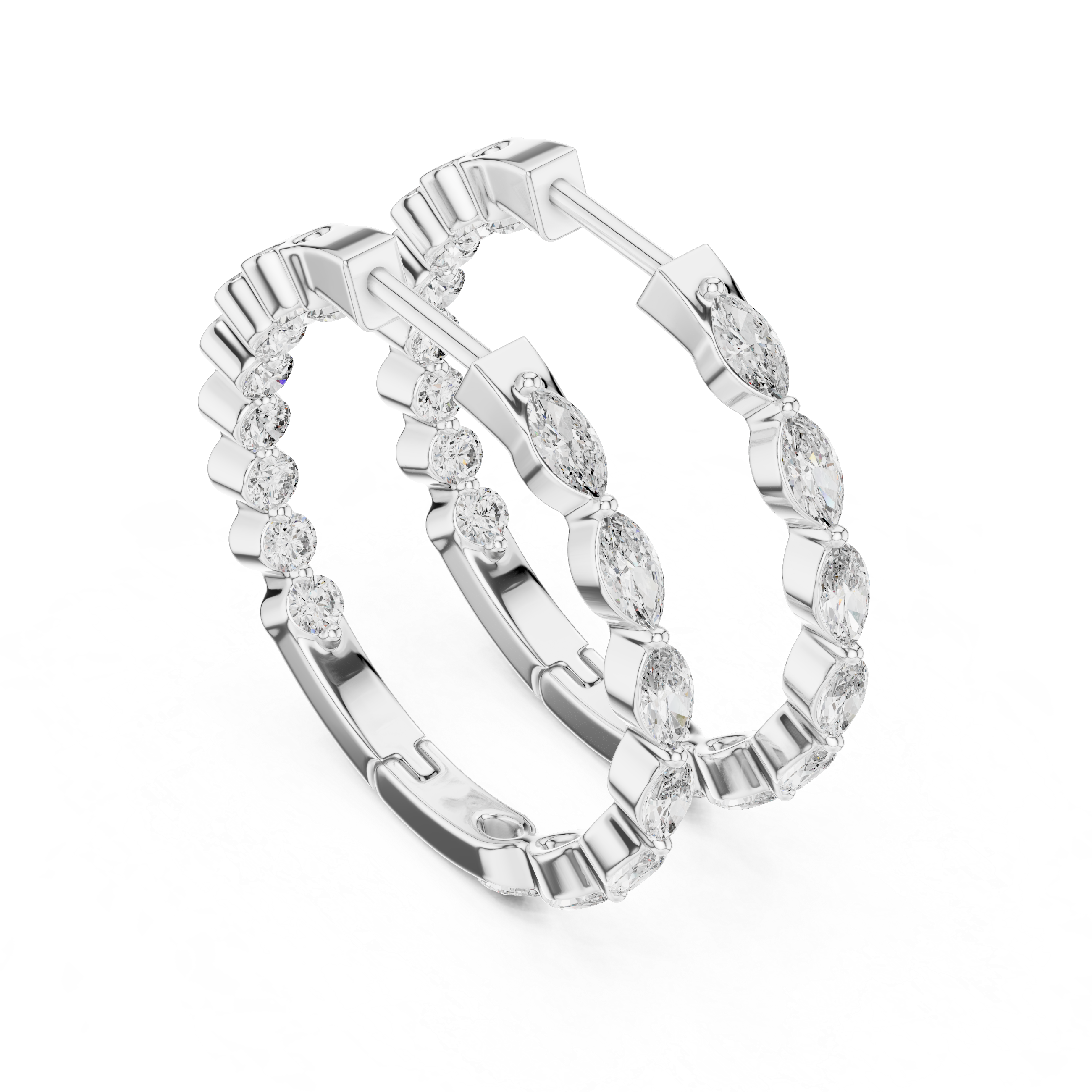 Marquise & Round Cut Moissanite Diamond Huggie Hoop Earrings 