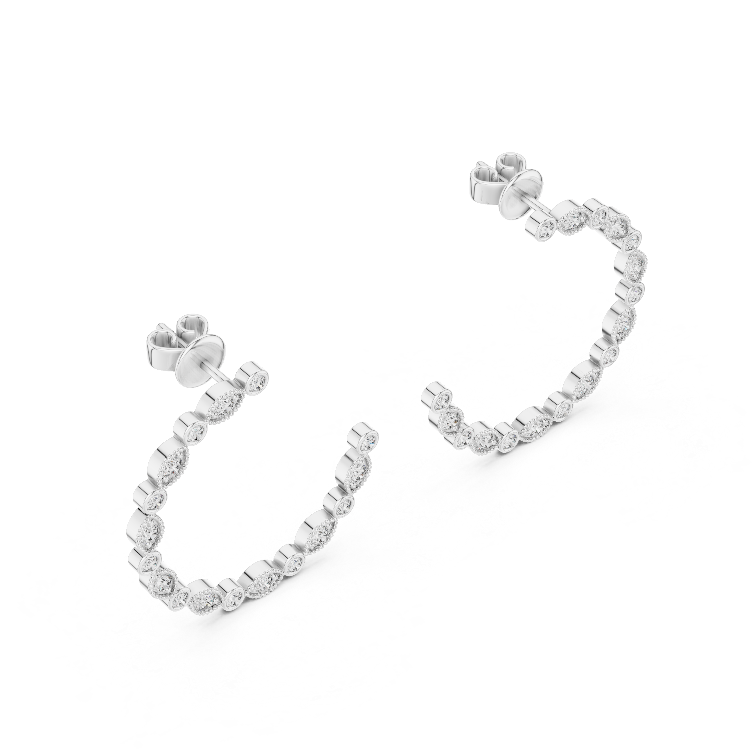 Marquise & Round Cut Moissanite Daimond Bezel Set Diamonds In An Open Hoop Style Earring