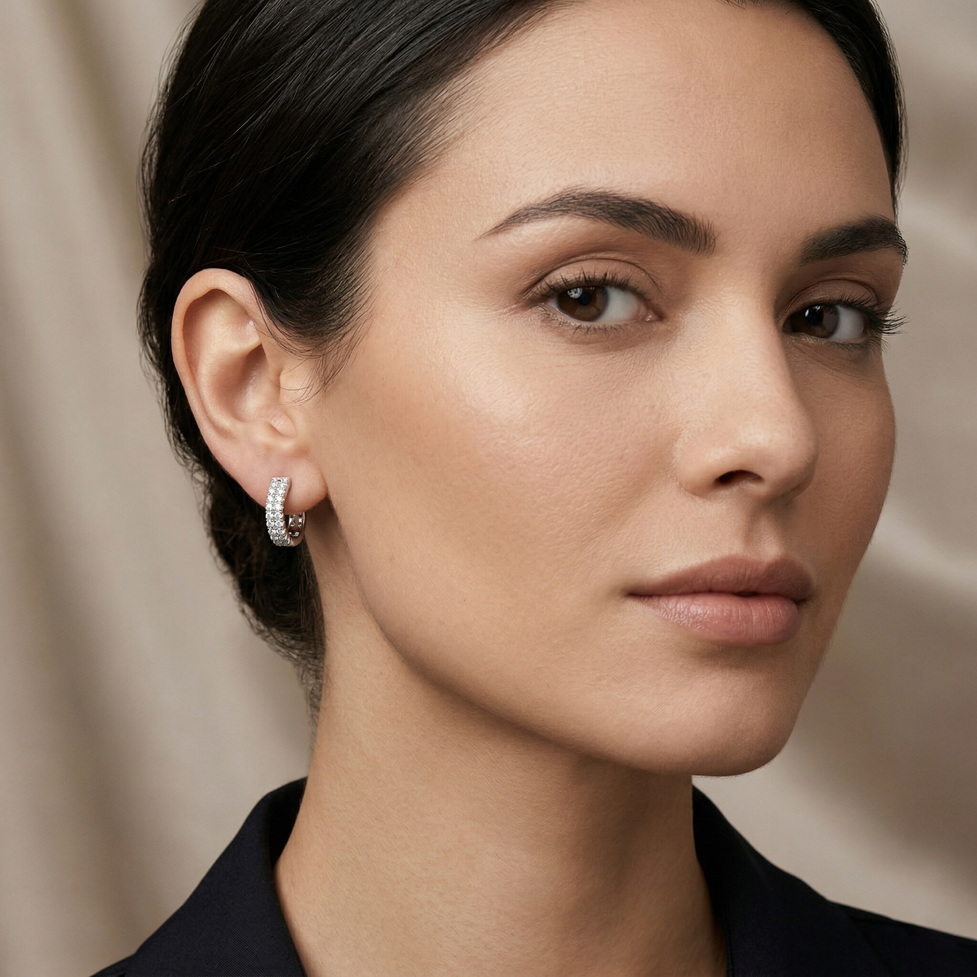 Brilliant Round Cut Double-Row Moissanite Diamond Huggie Hoop Earrings