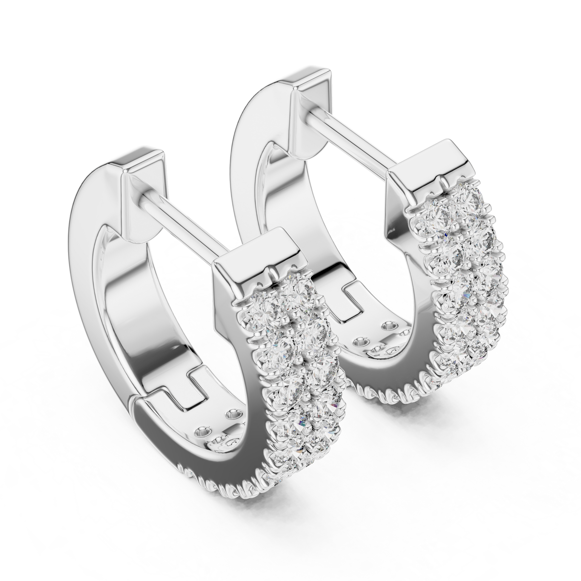 Briliant Round Cut Double-Row Moissanite Diamond Huggie Hoop Earrings