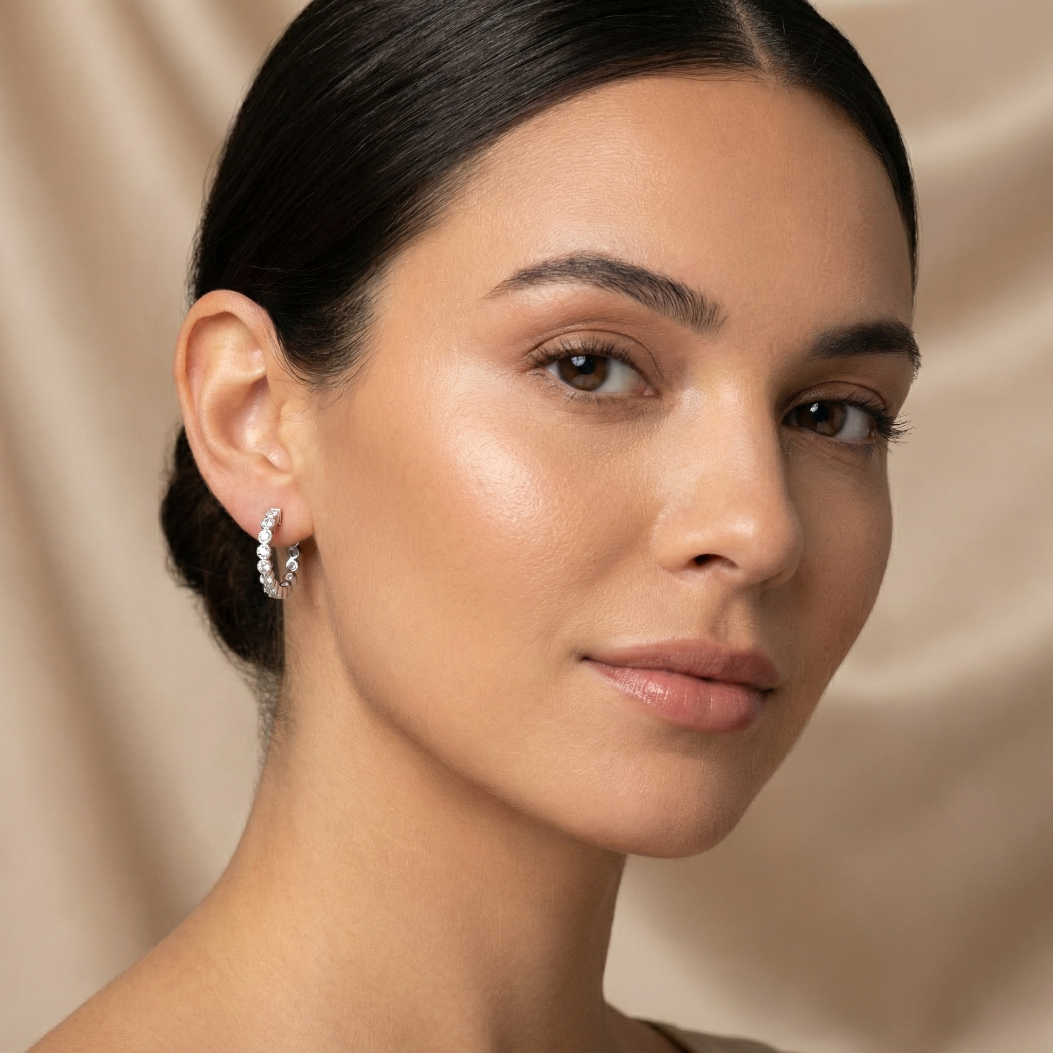 Brilliant Round Cut Single Row Moissanite Diamond Hoop Prong Or Bezel Setting Earrings