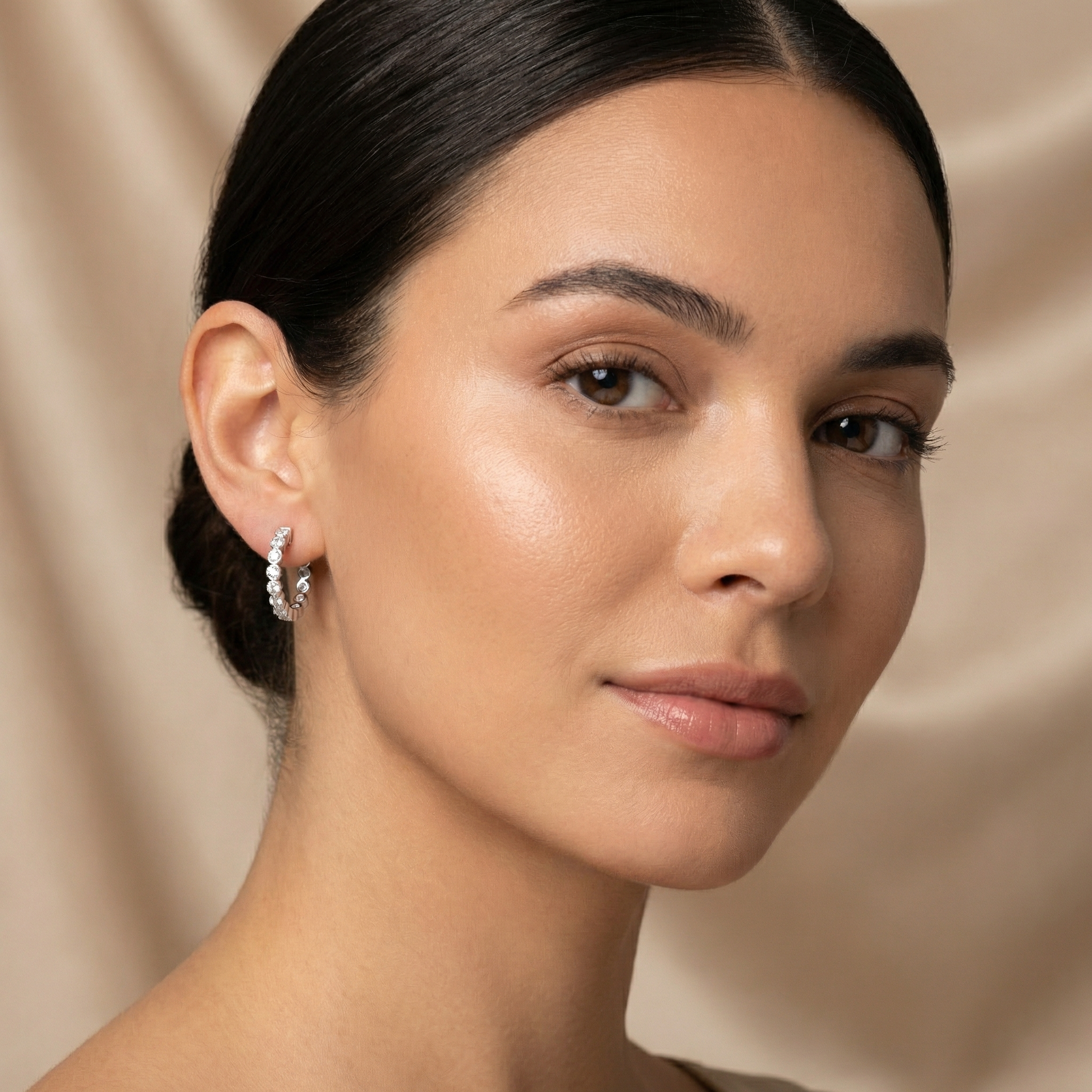 Brilliant Round Cut Single Row Moissanite Diamond Hoop Prong Or Bezel Setting Earrings