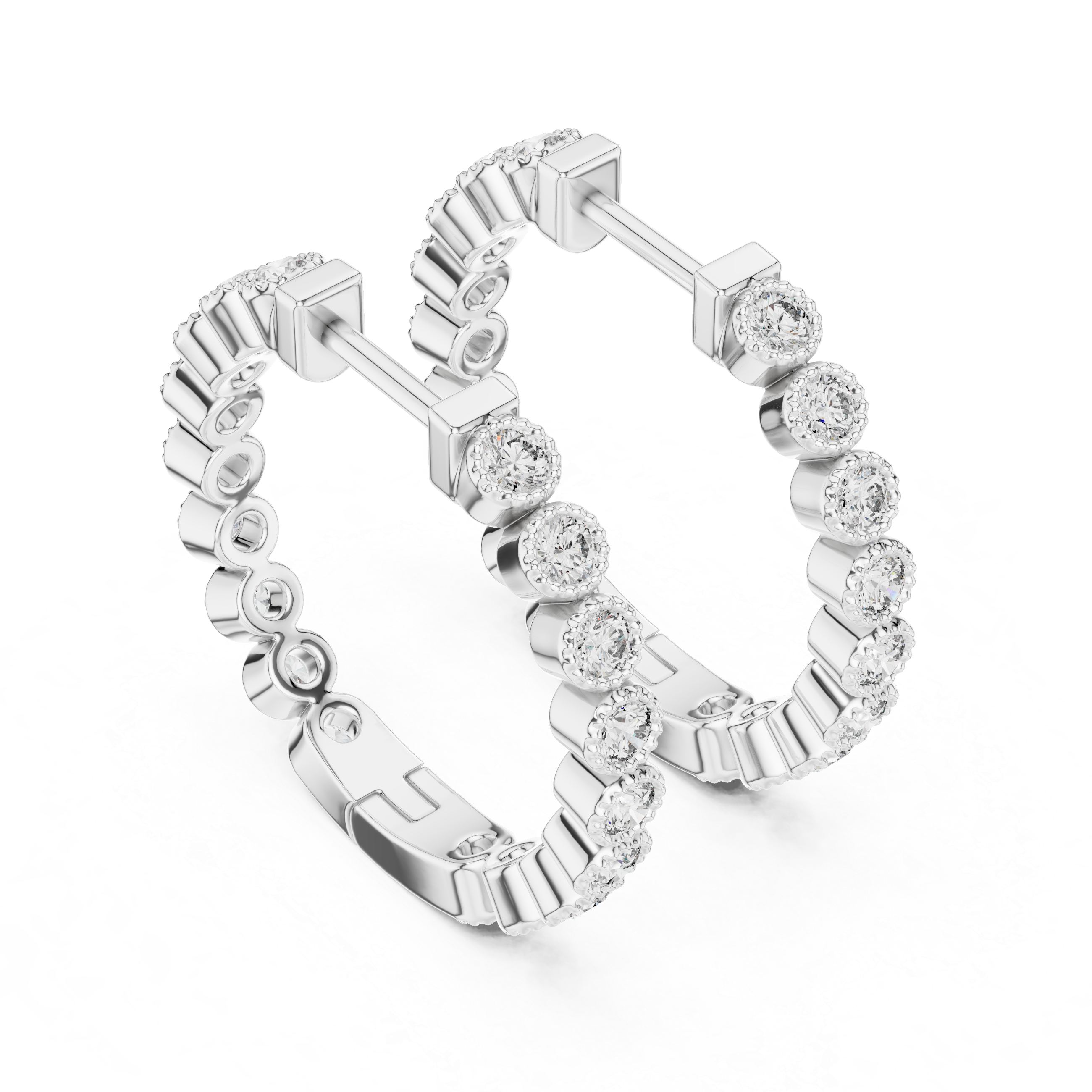 Briliant Round Cut Single Row Moissanite Diamond Hoop Prong Or Bezel Setting Earrings