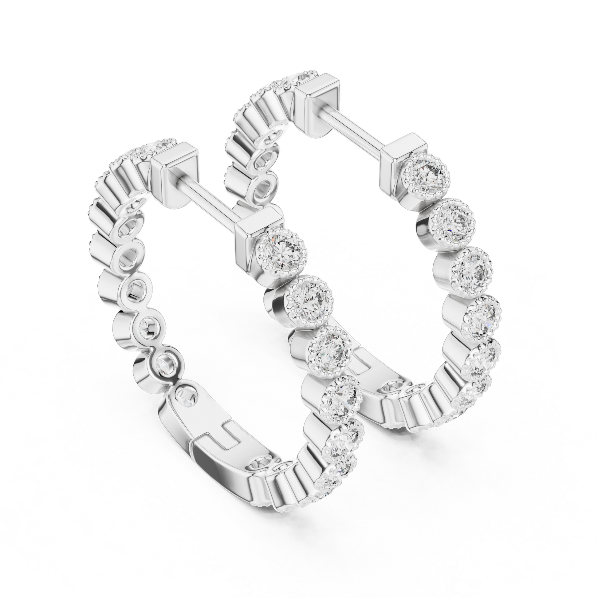 Briliant Round Cut Single Row Moissanite Diamond Hoop Prong Or Bezel Setting Earrings