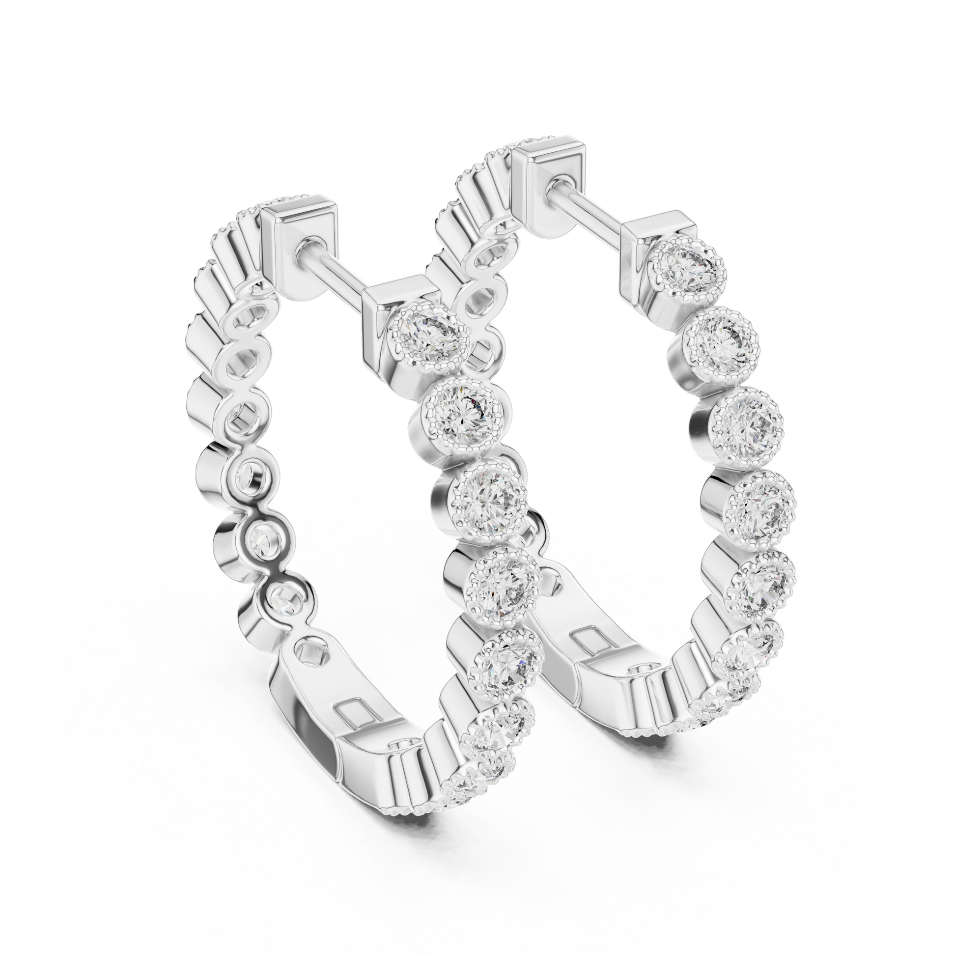 Briliant Round Cut Single Row Moissanite Diamond Hoop Prong Or Bezel Setting Earrings