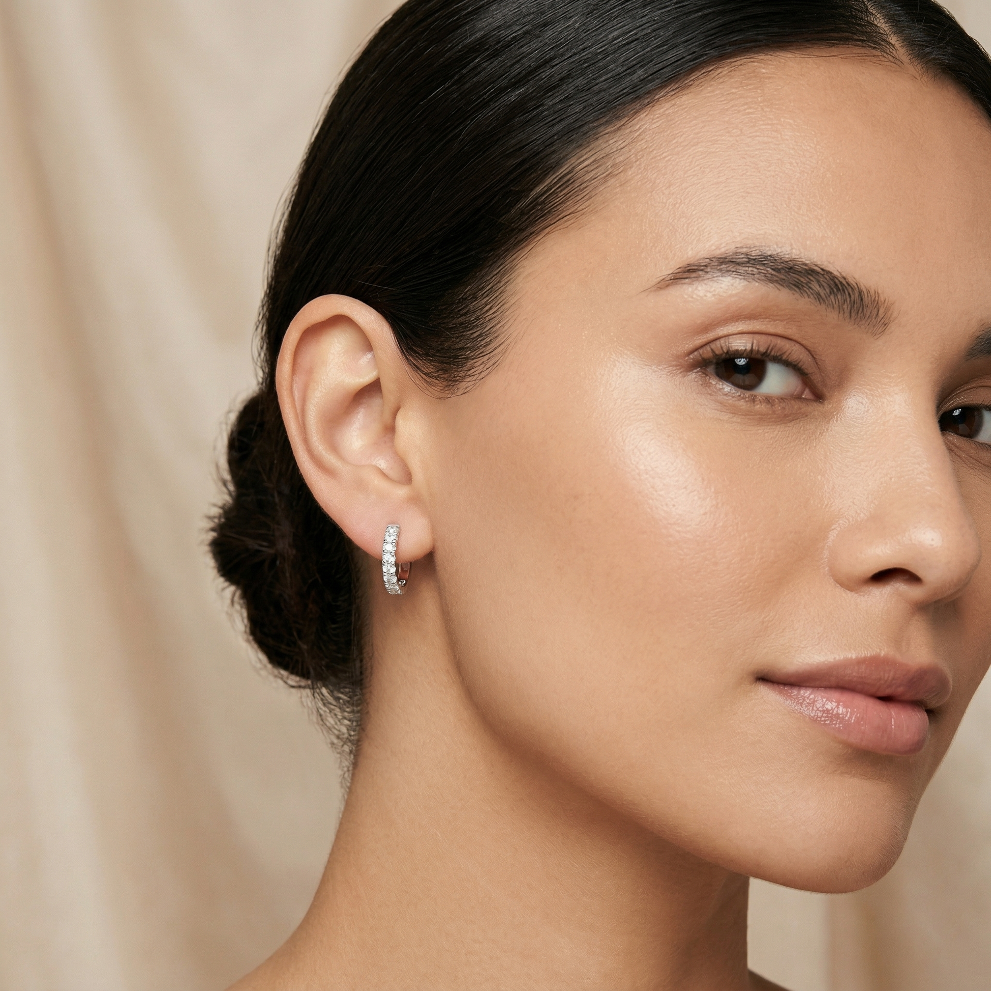 Round Cut Moissanite Diamond Hoop Channel-Set Hoop Earrings