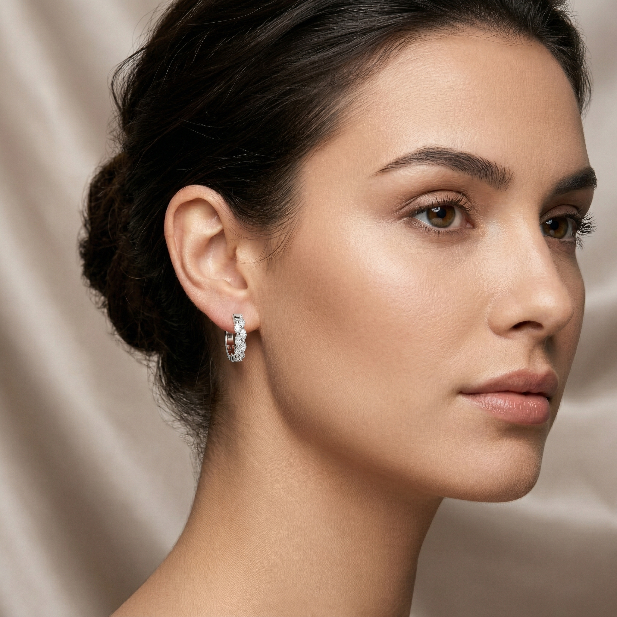 Marquise Cut Double Row Moissanite Diamond Inside Out Hoop Earrings
