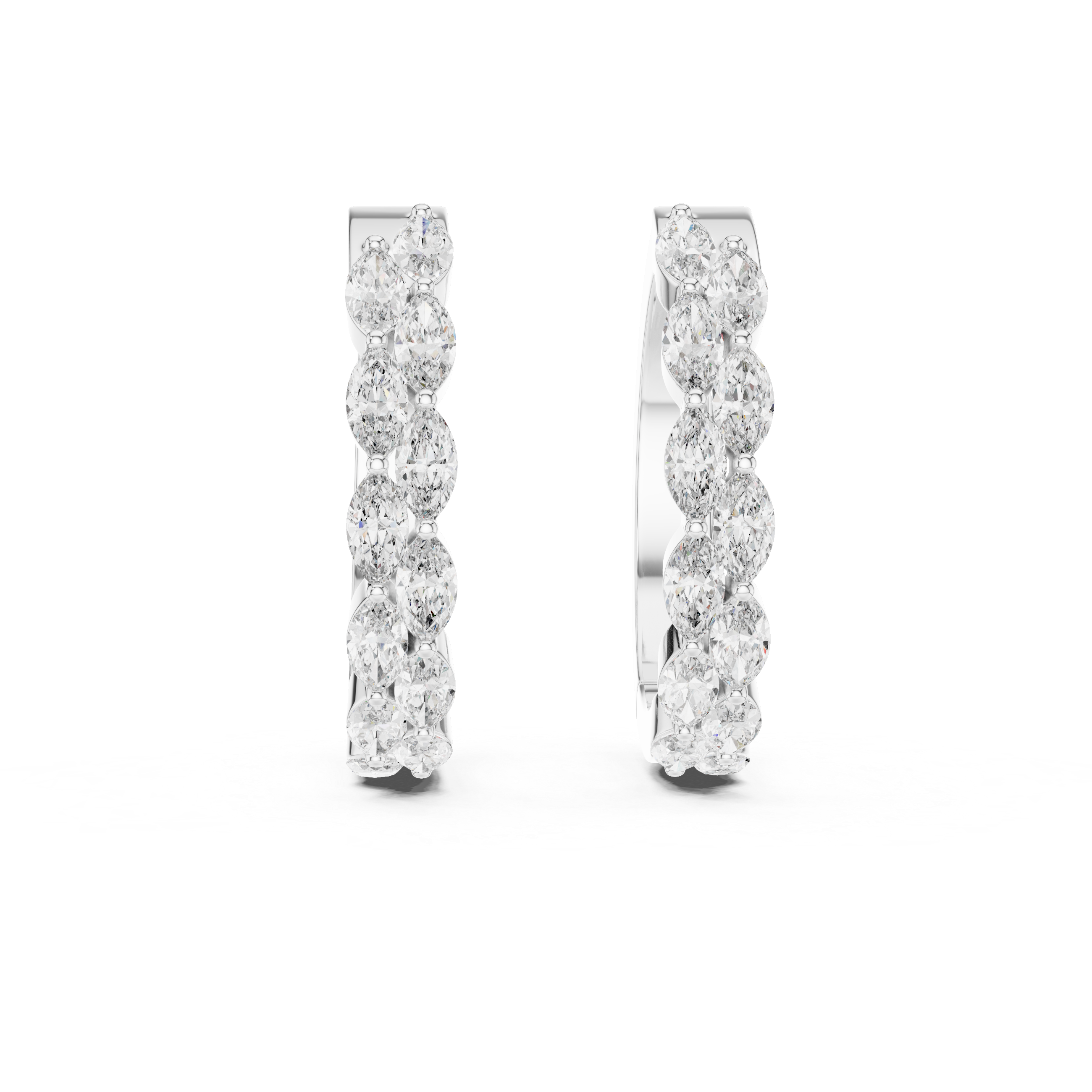 Marquise Cut Double Row Moissanite Diamond Inside Out Hoop Earrings