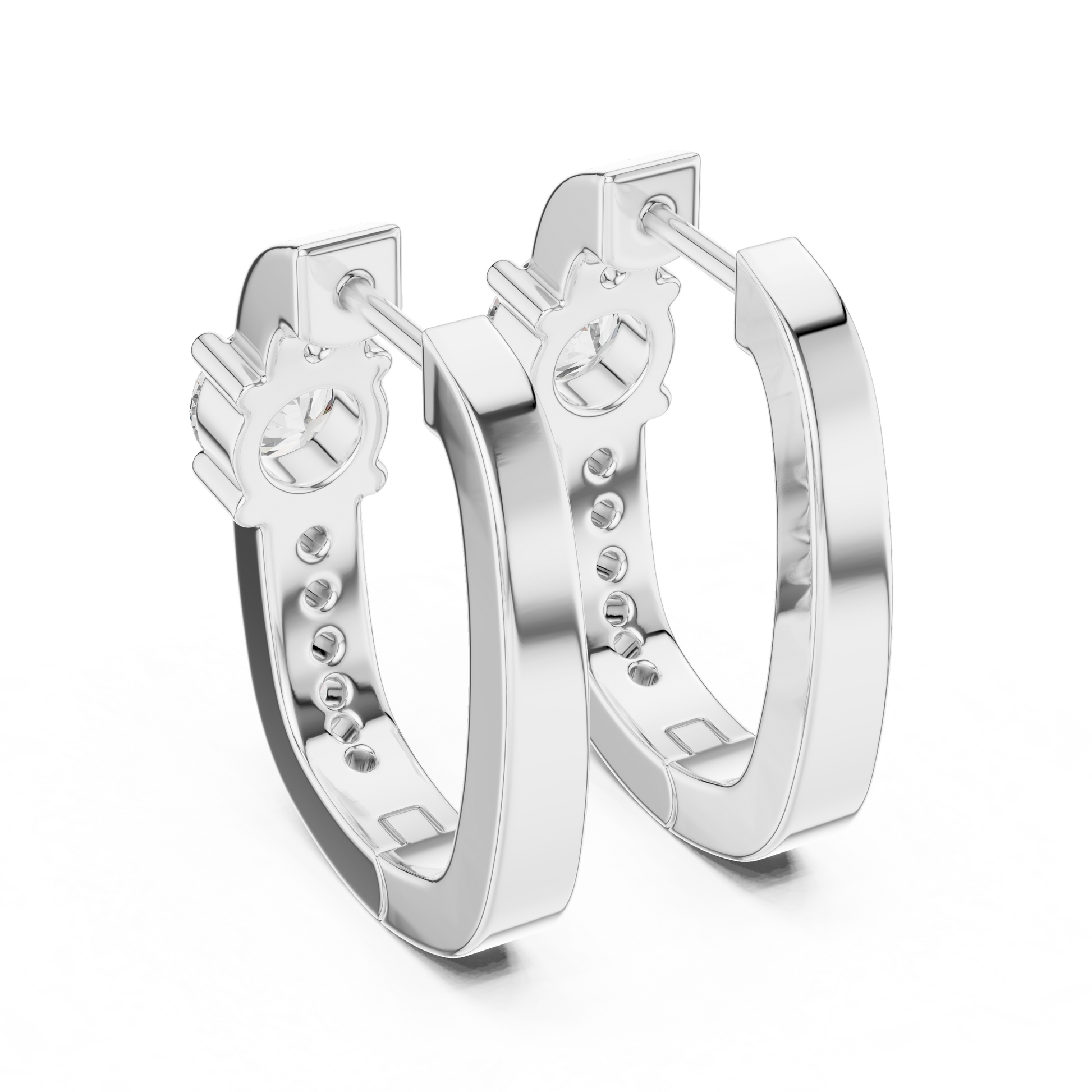 Prominent Center Round Diamond Surrounded By Smaller Pavé-Set Stones Hoop Earrings 