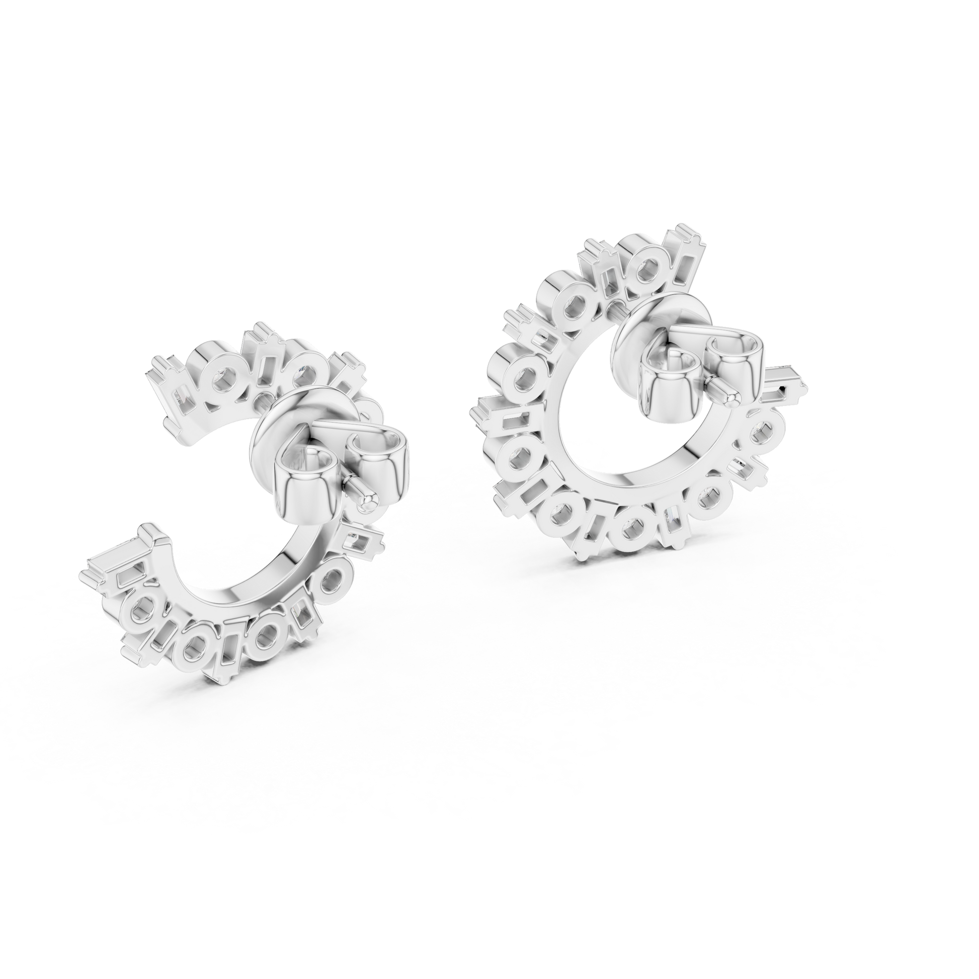 Baguette & Round Cut Mixed Fancy Shape Diamond 925 Sterling Silver Hoop Earrings