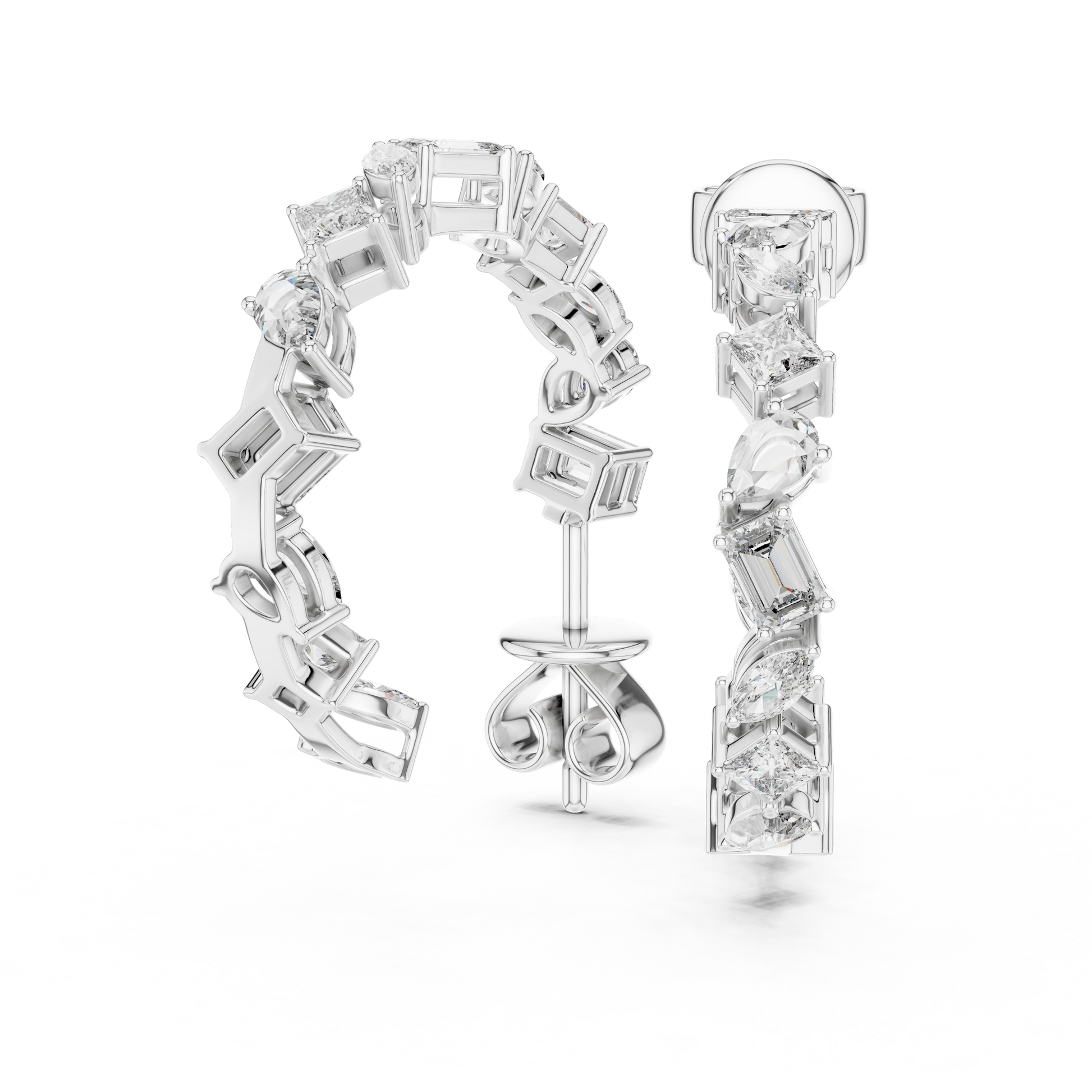 Deluxe Multi Cut Mixed Fancy Shape Diamond 925 Sterling Silver Hoop Earrings