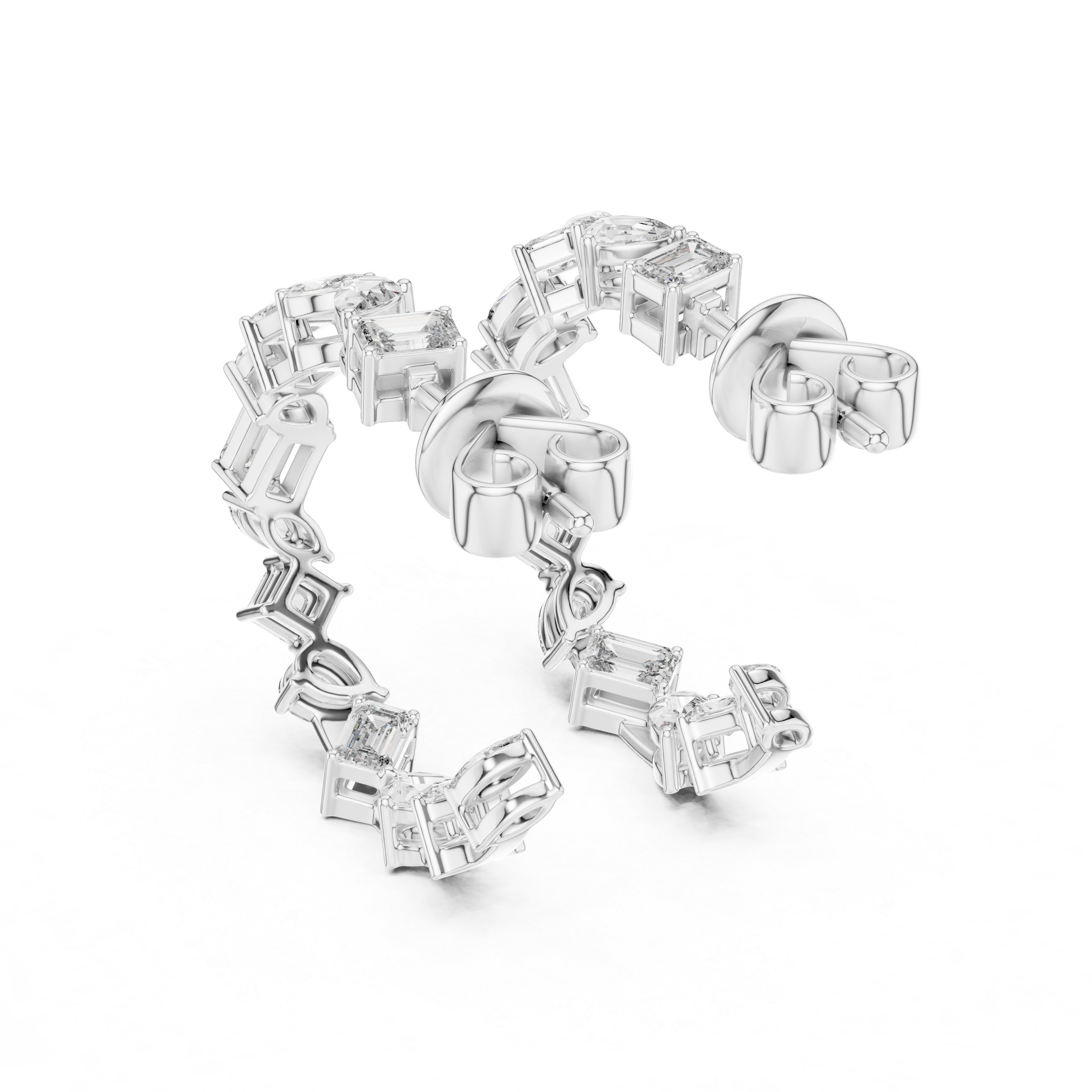 Deluxe Multi Cut Mixed Fancy Shape Diamond 925 Sterling Silver Hoop Earrings