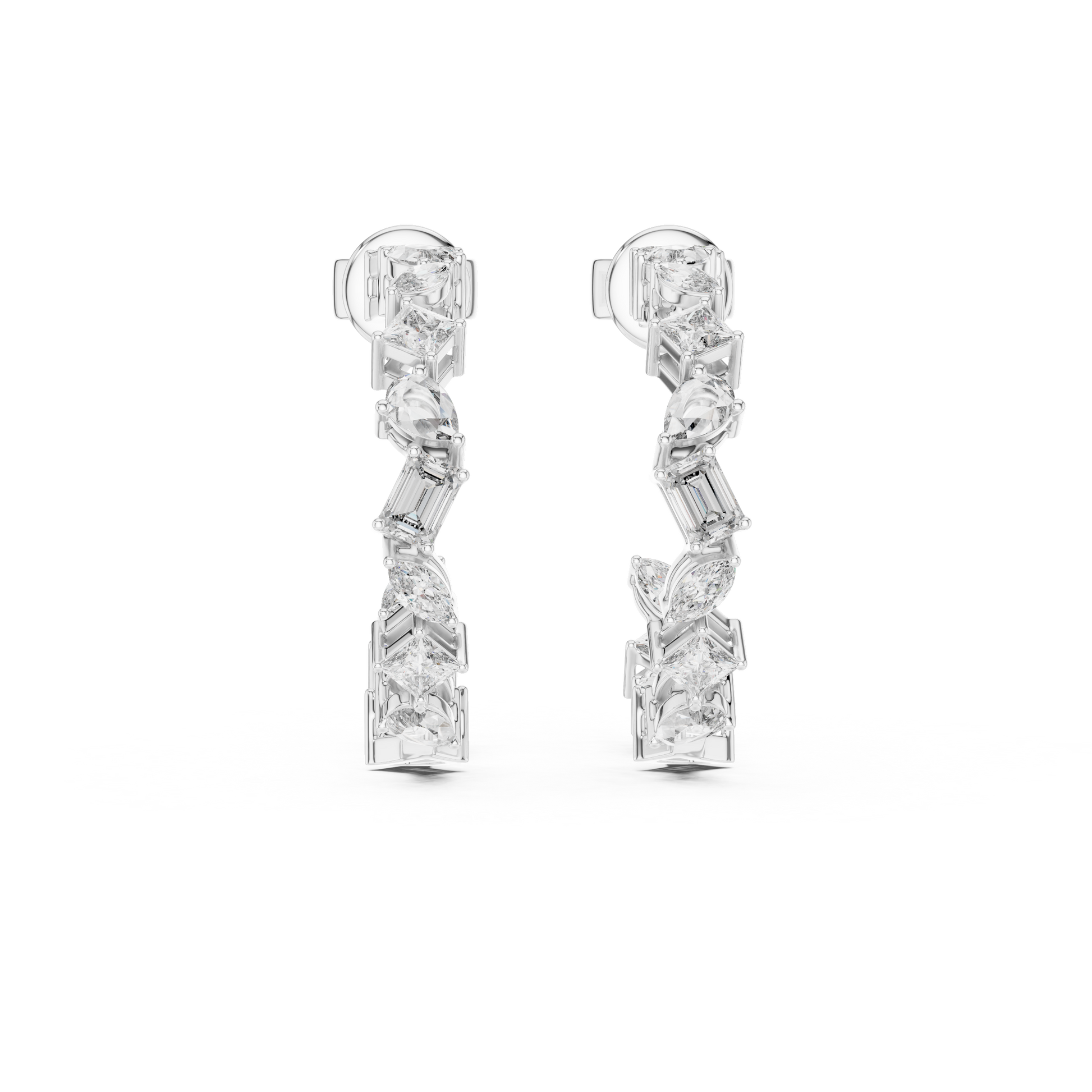 Deluxe Multi Cut Mixed Fancy Shape Diamond 925 Sterling Silver Hoop Earrings