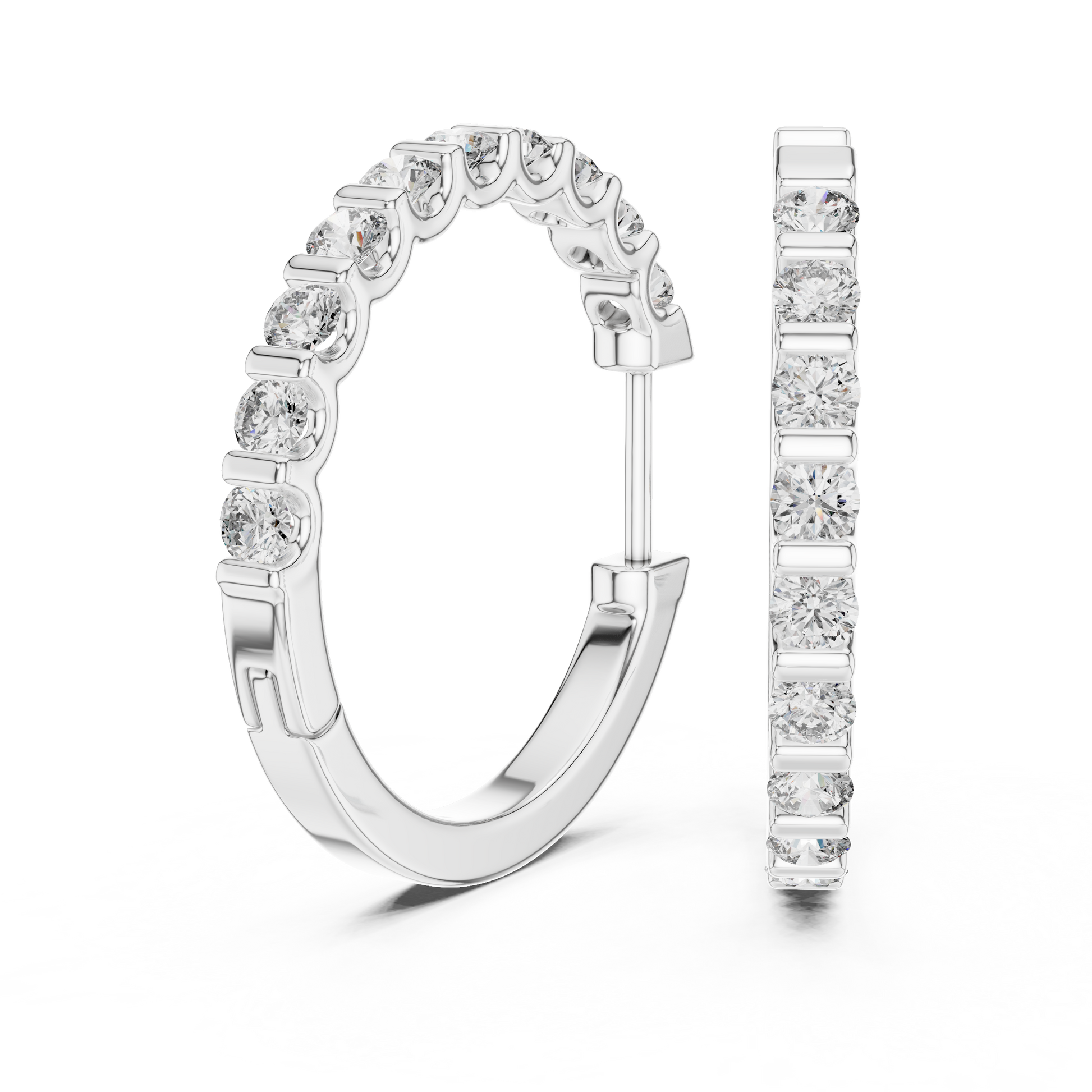 Excellent Round Cut Channel-Set Moissanite Diamond 925 Sterling Silver Hoop Earrings