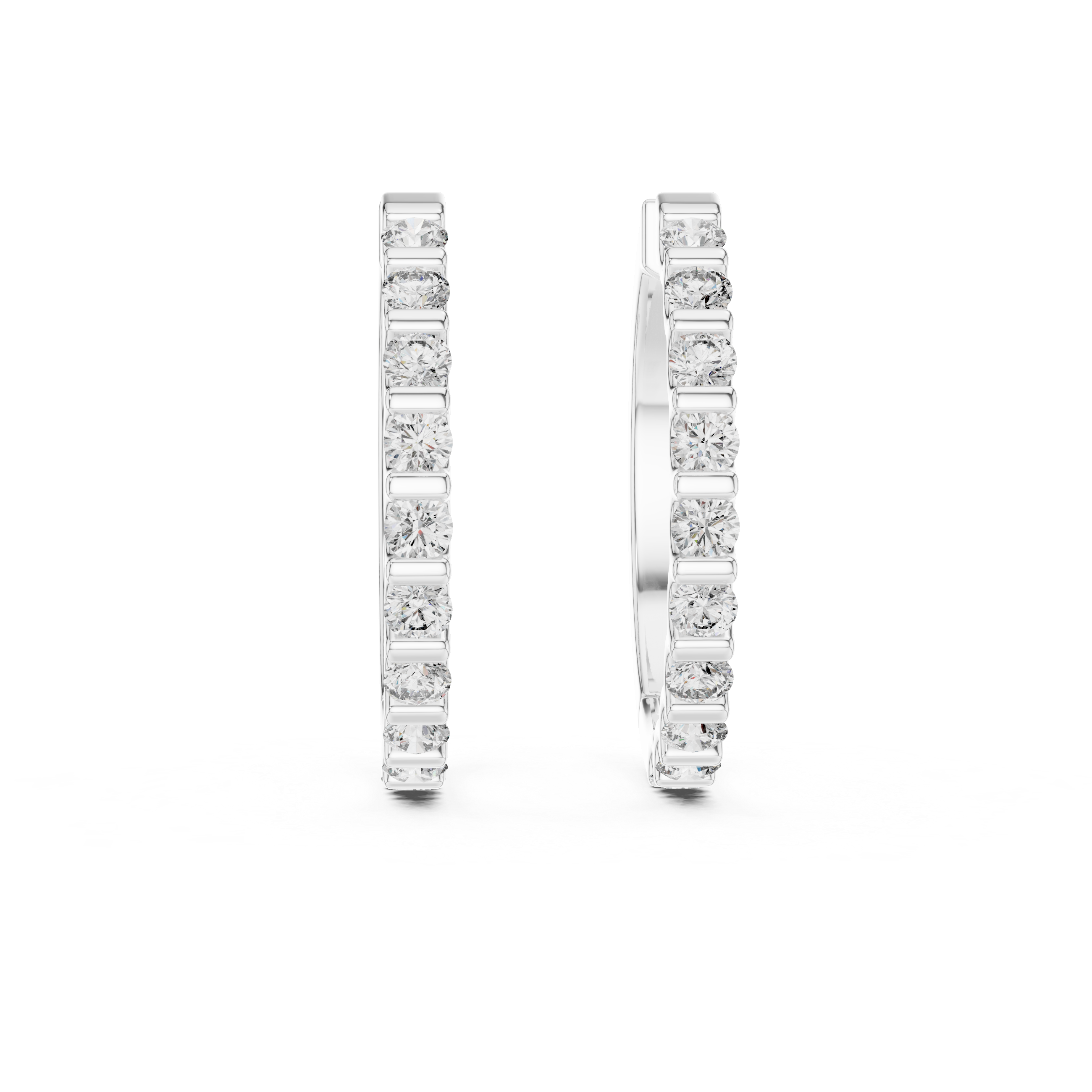 Excellent Round Cut Channel-Set Moissanite Diamond 925 Sterling Silver Hoop Earrings