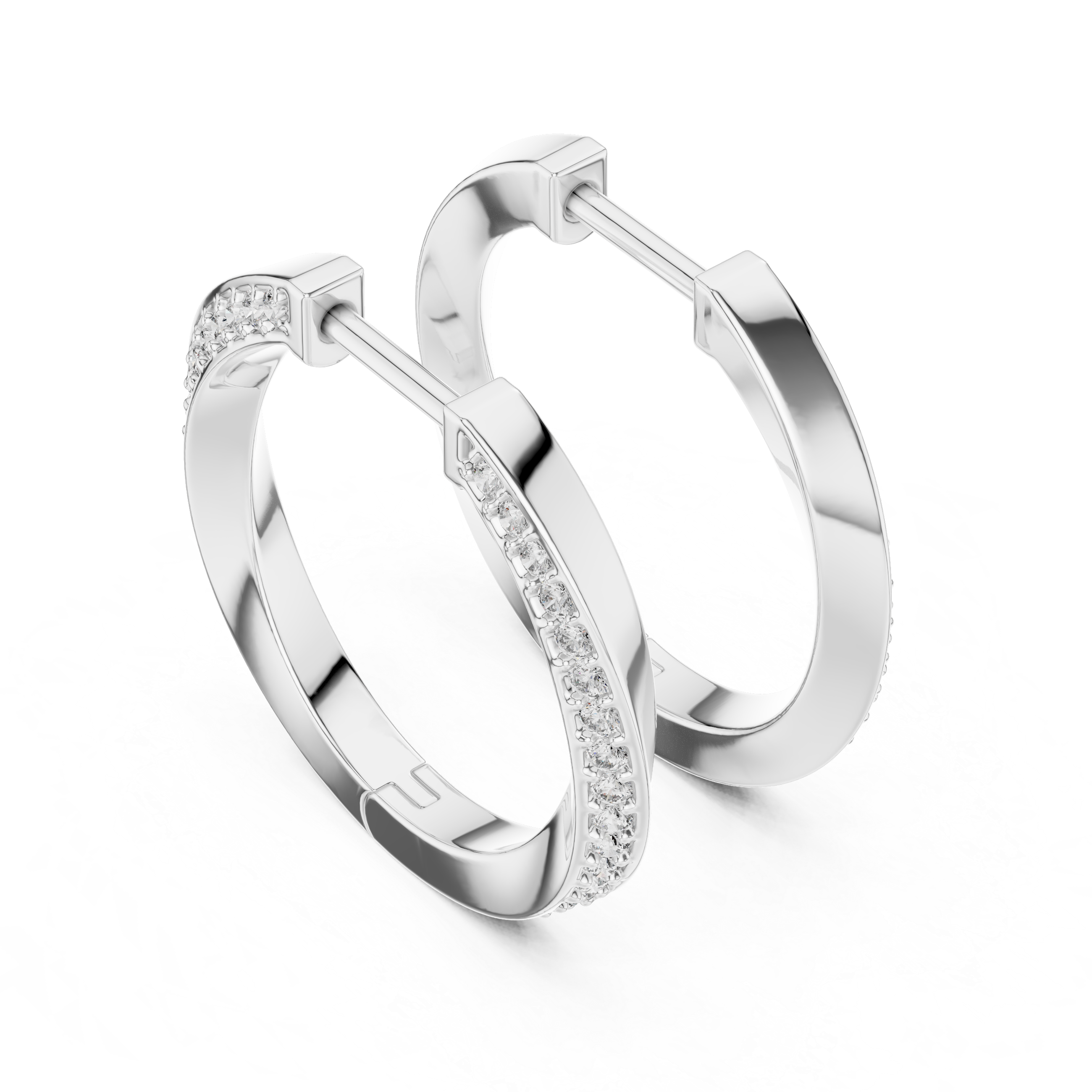 Round Cut Pavé-Set Moissanite Diamond Silver Modern Twisted Design Hoop Earring