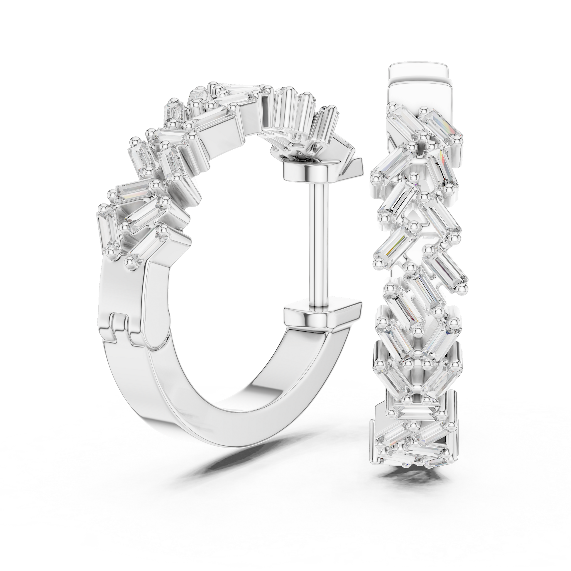 Baguette Shape Moissanite Diamond Prong-Set 925 Sterling Silver Hoop Earrings
