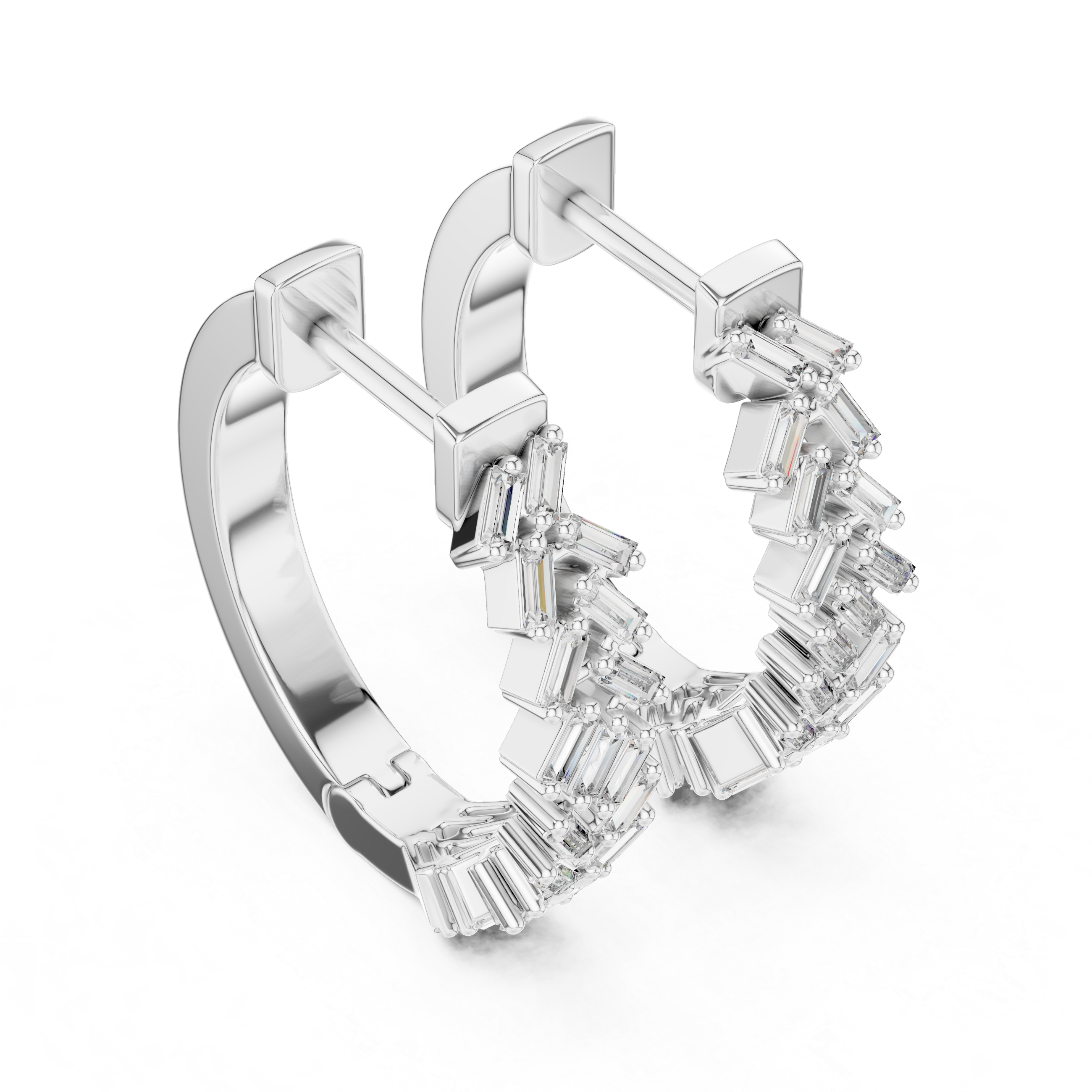 Baguette Shape Moissanite Diamond Prong-Set 925 Sterling Silver Hoop Earrings