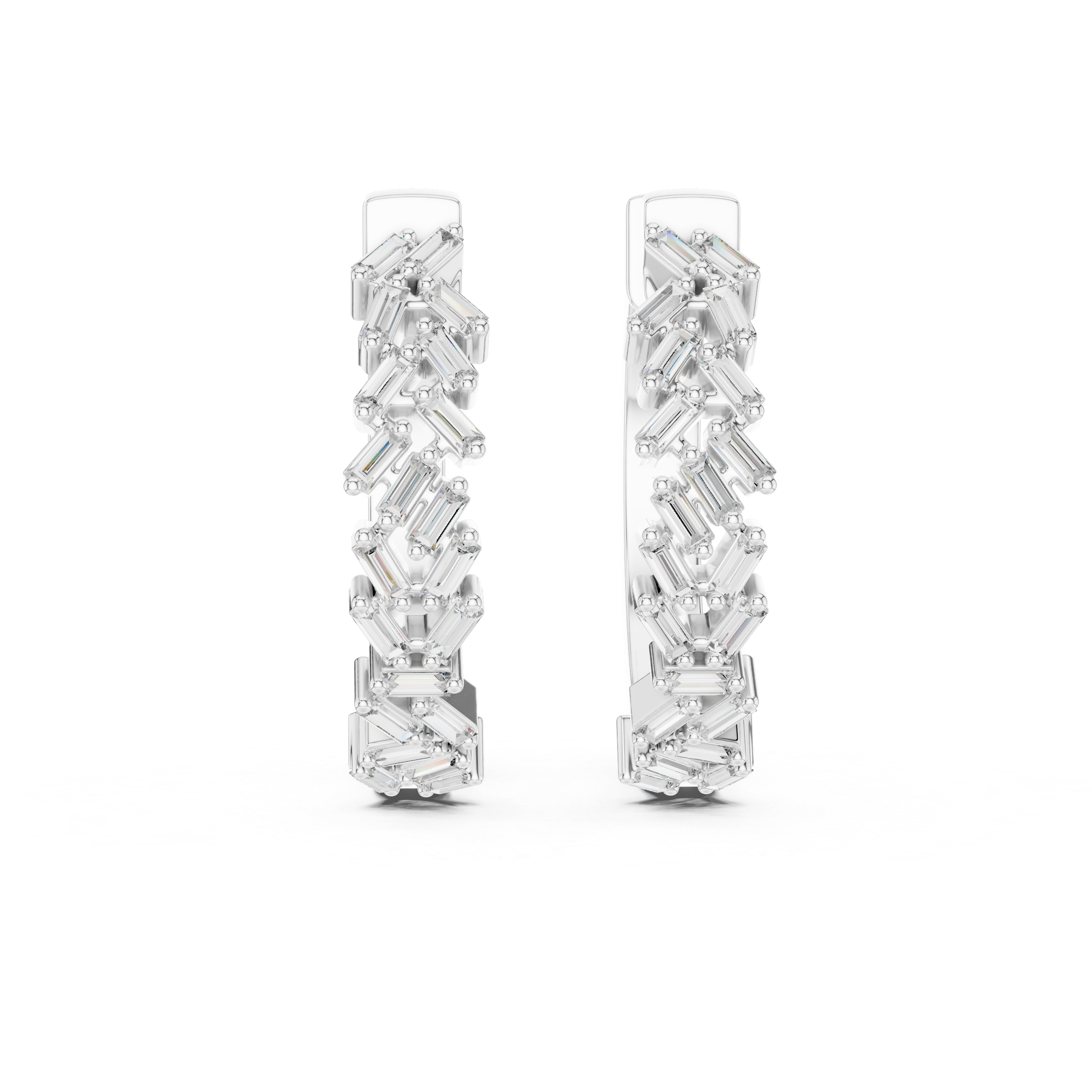 Baguette Shape Moissanite Diamond Prong-Set 925 Sterling Silver Hoop Earrings