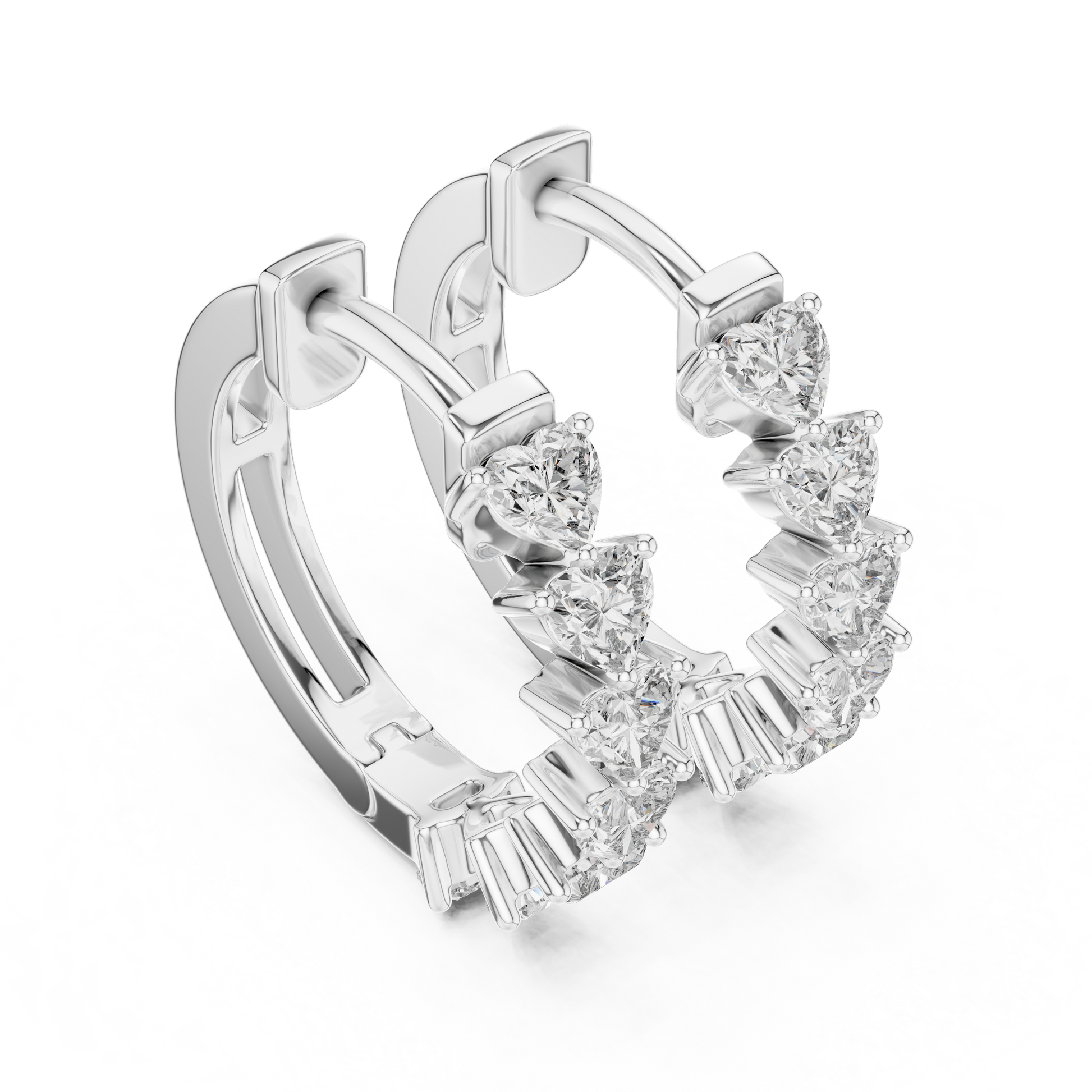 Heart Shape Moissanite Diamond Prong-Set 925 Sterling Silver Hoop Earrings