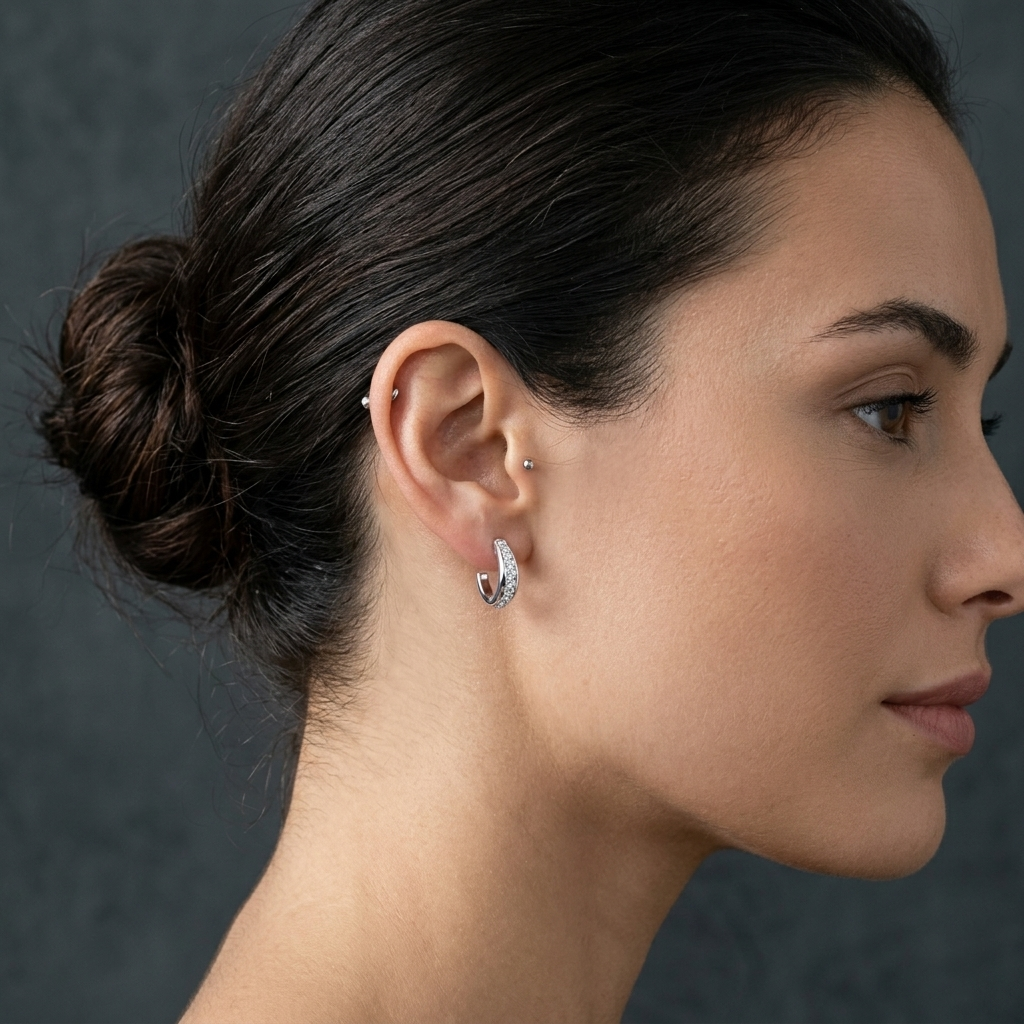 Channel-Set Row Of Round Shape Moissanite Diamond 925 Sterling Silver Half Hoop Earrings