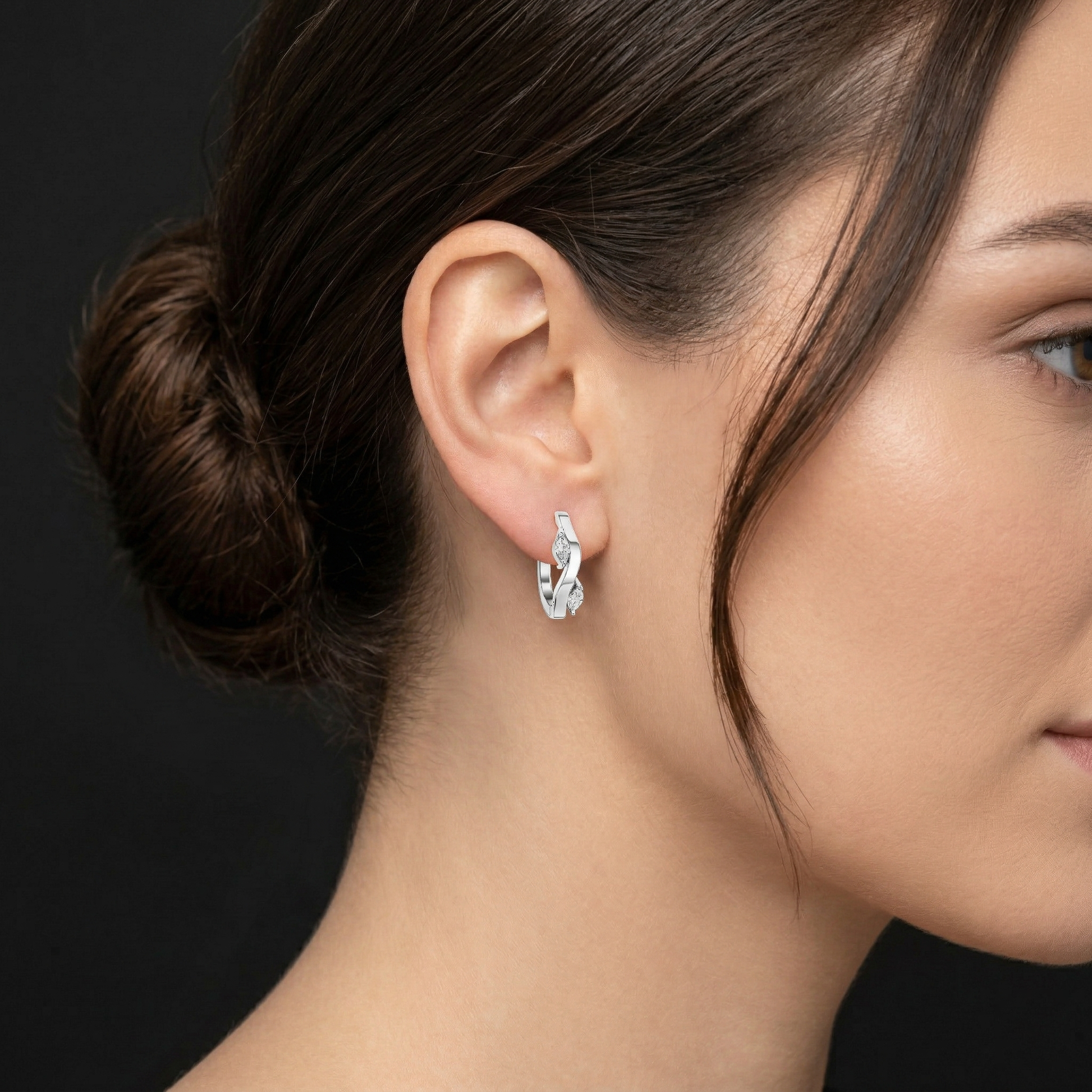 Marquise Shape Solitaire Moissanite Diamond V-Prong Setting 925 Sterling Silver Twist Hoops Earrings