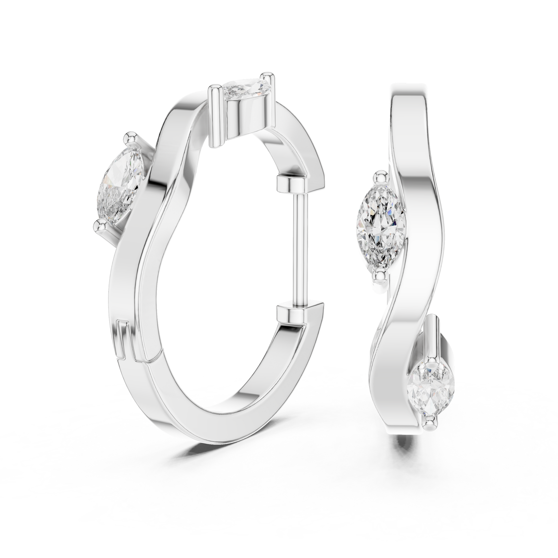 Marquise Shape Solitaire Moissanite Diamond V-Prong Setting 925 Sterling Silver Twist Hoops Earrings