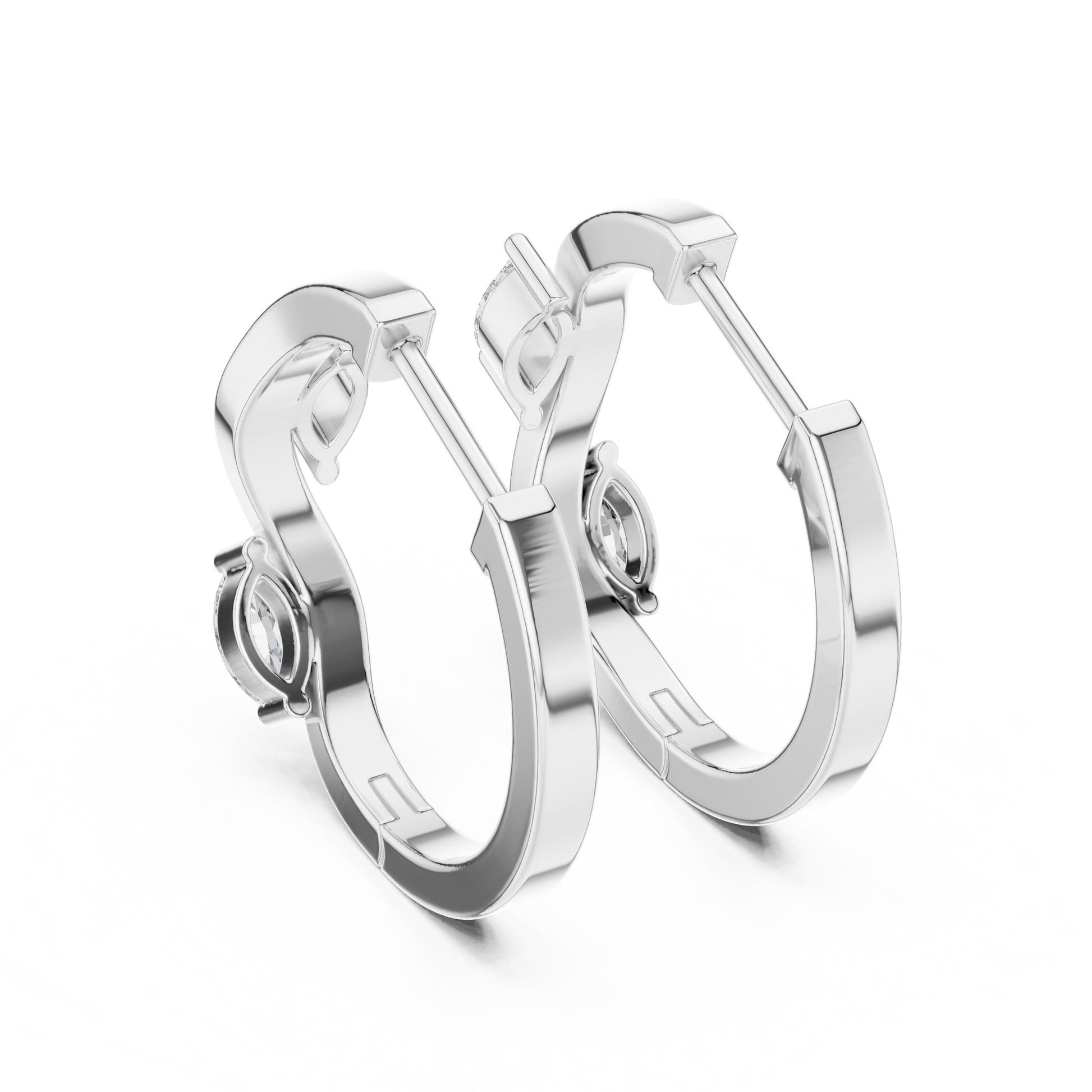 Marquise Shape Solitaire Moissanite Diamond V-Prong Setting 925 Sterling Silver Twist Hoops Earrings