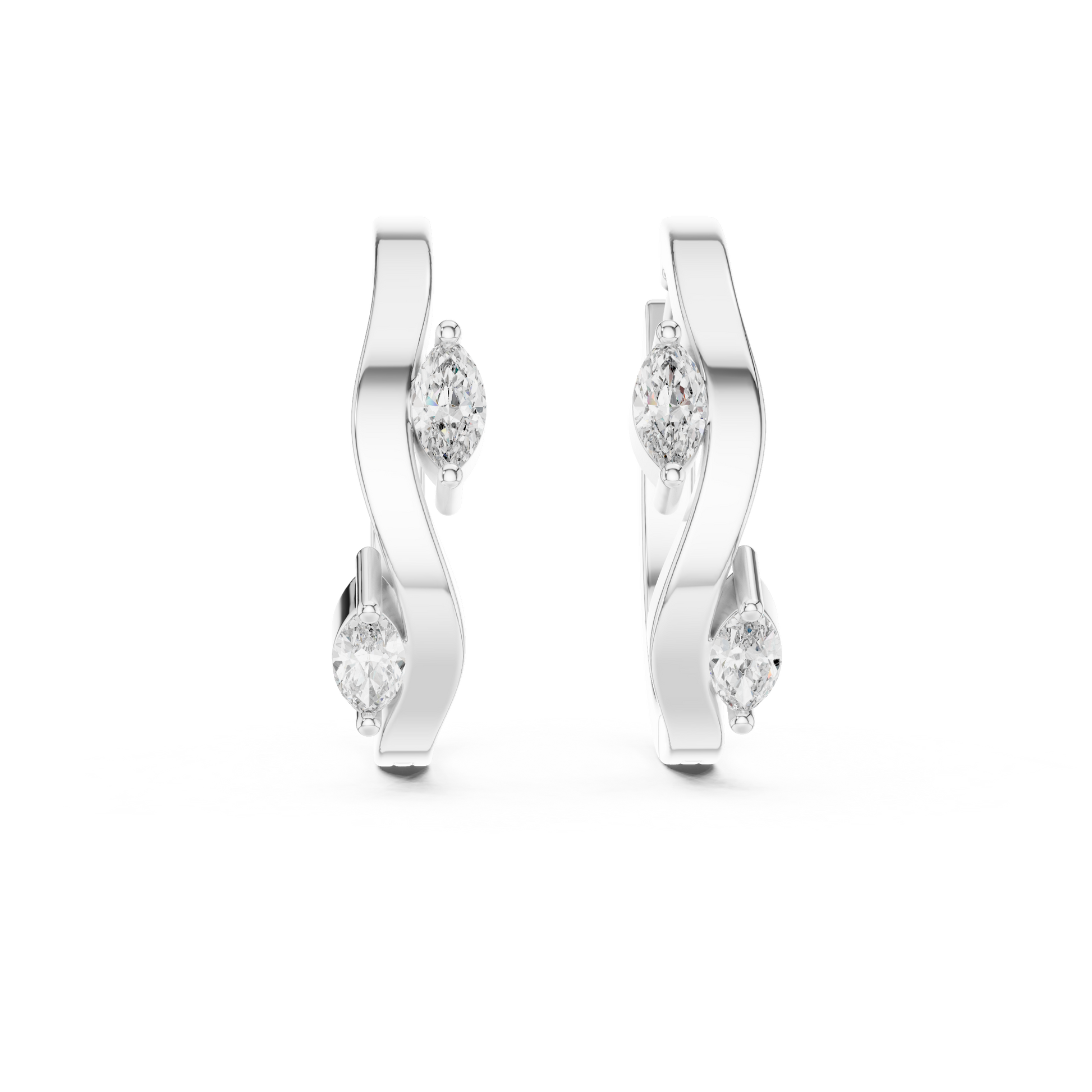 Marquise Shape Solitaire Moissanite Diamond V-Prong Setting 925 Sterling Silver Twist Hoops Earrings