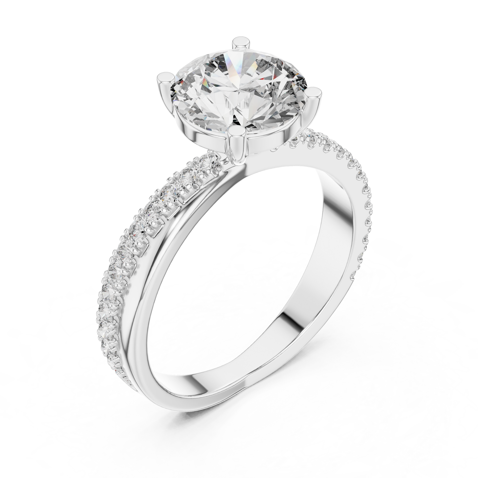 Sterling Silver Round Brilliant-cut Moissanite Solitaire Engagement Ring with Distinctive Twisted Band