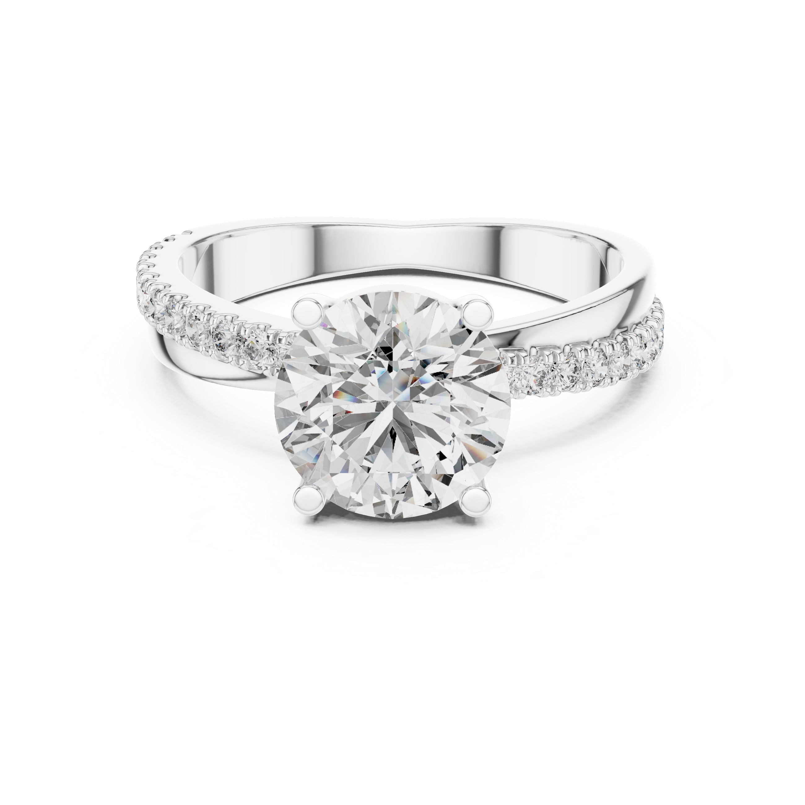 Sterling Silver Round Brilliant-cut Moissanite Solitaire Engagement Ring with Distinctive Twisted Band
