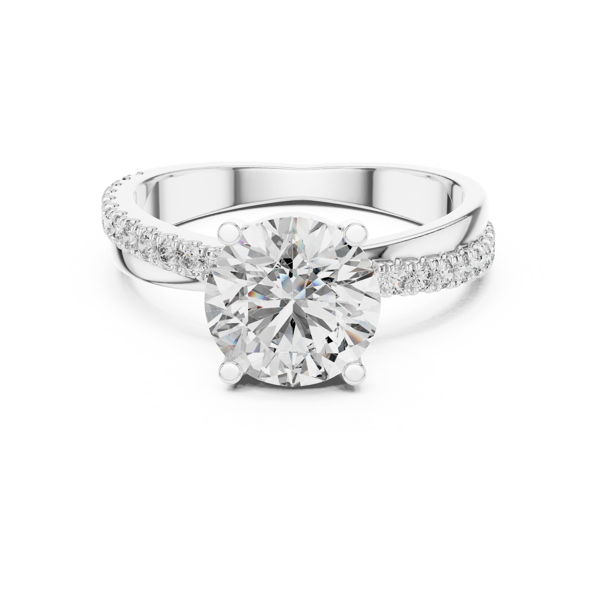 Sterling Silver Round Brilliant-cut Moissanite Solitaire Engagement Ring with Distinctive Twisted Band