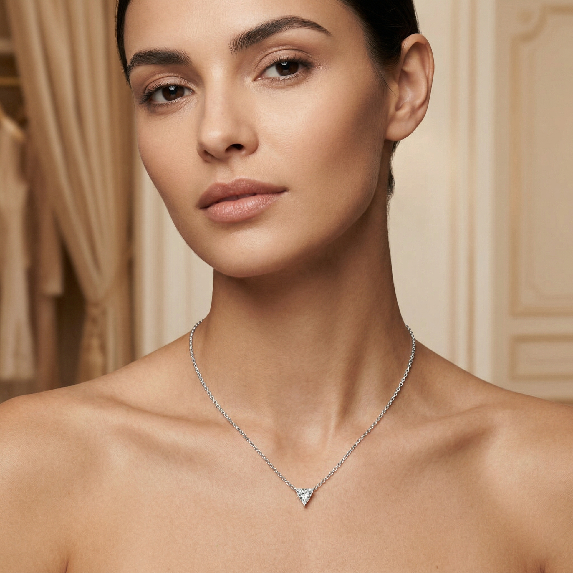 Triangular Solitaire Moissanite Sterling Silver Necklace Pendant