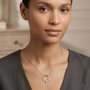 Emerald and Round Solitaire Moissanite Sterling Silver Necklace Pendant