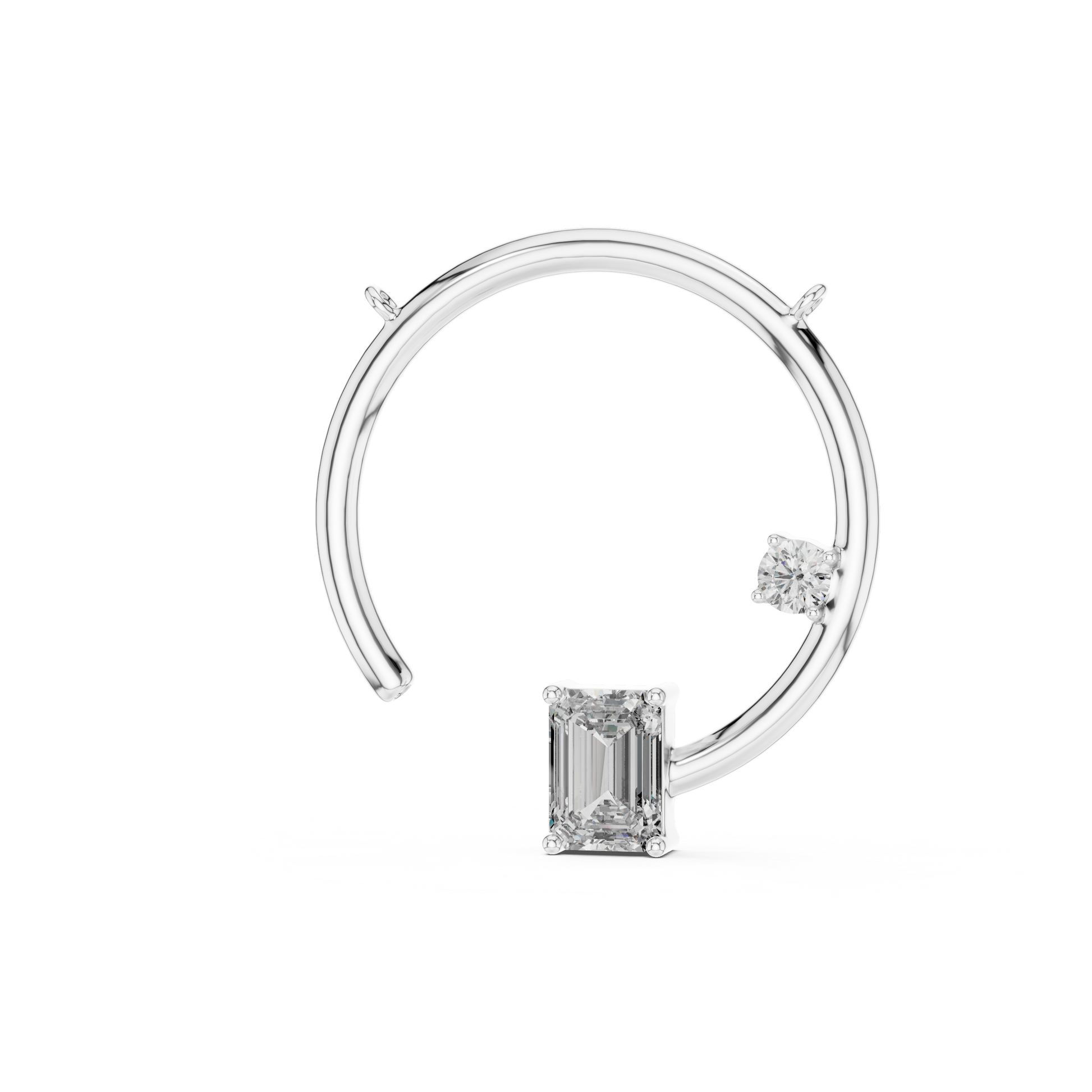 Emerald and Round Solitaire Moissanite Sterling Silver Necklace Pendant