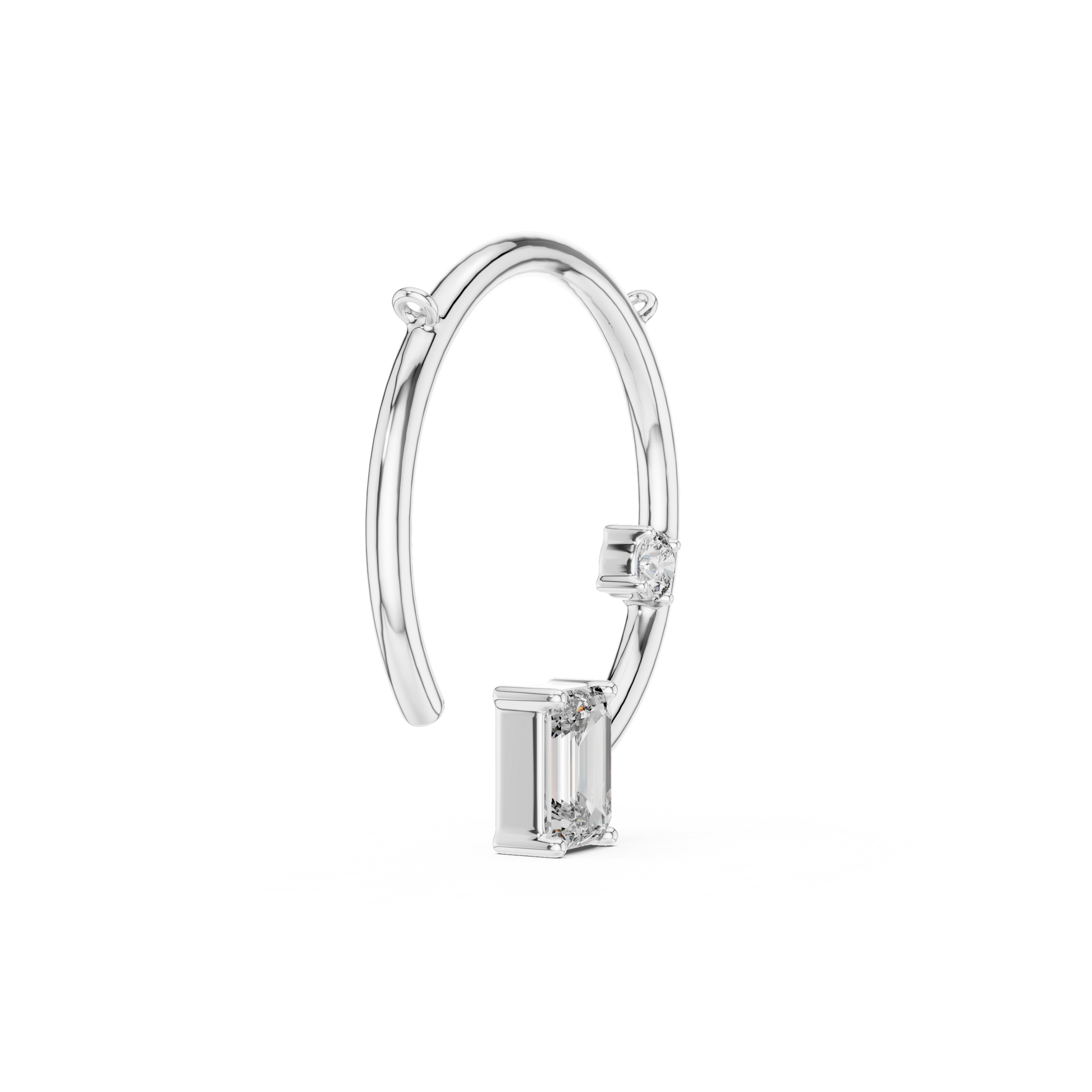 Emerald and Round Solitaire Moissanite Sterling Silver Necklace Pendant