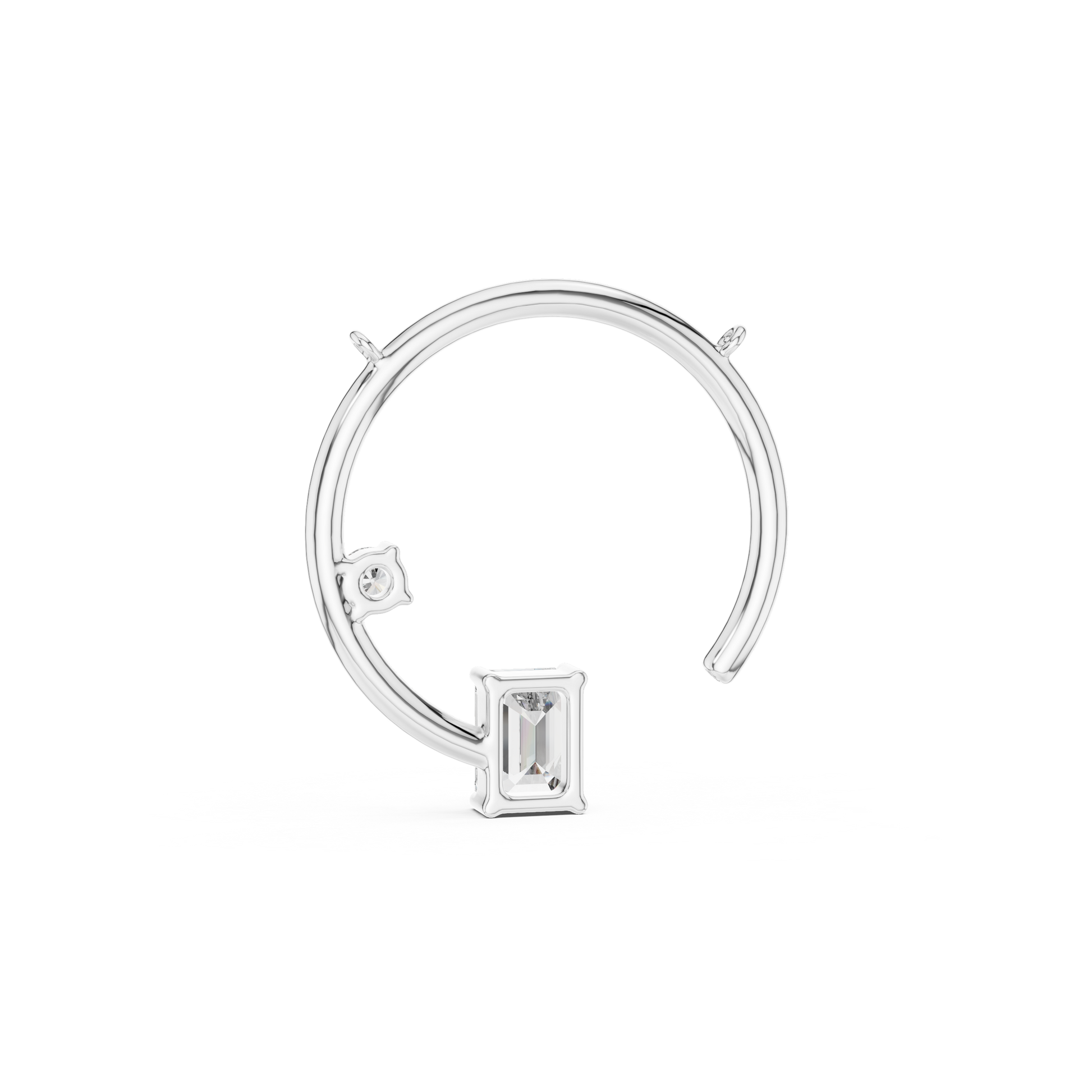 Emerald and Round Solitaire Moissanite Sterling Silver Necklace Pendant