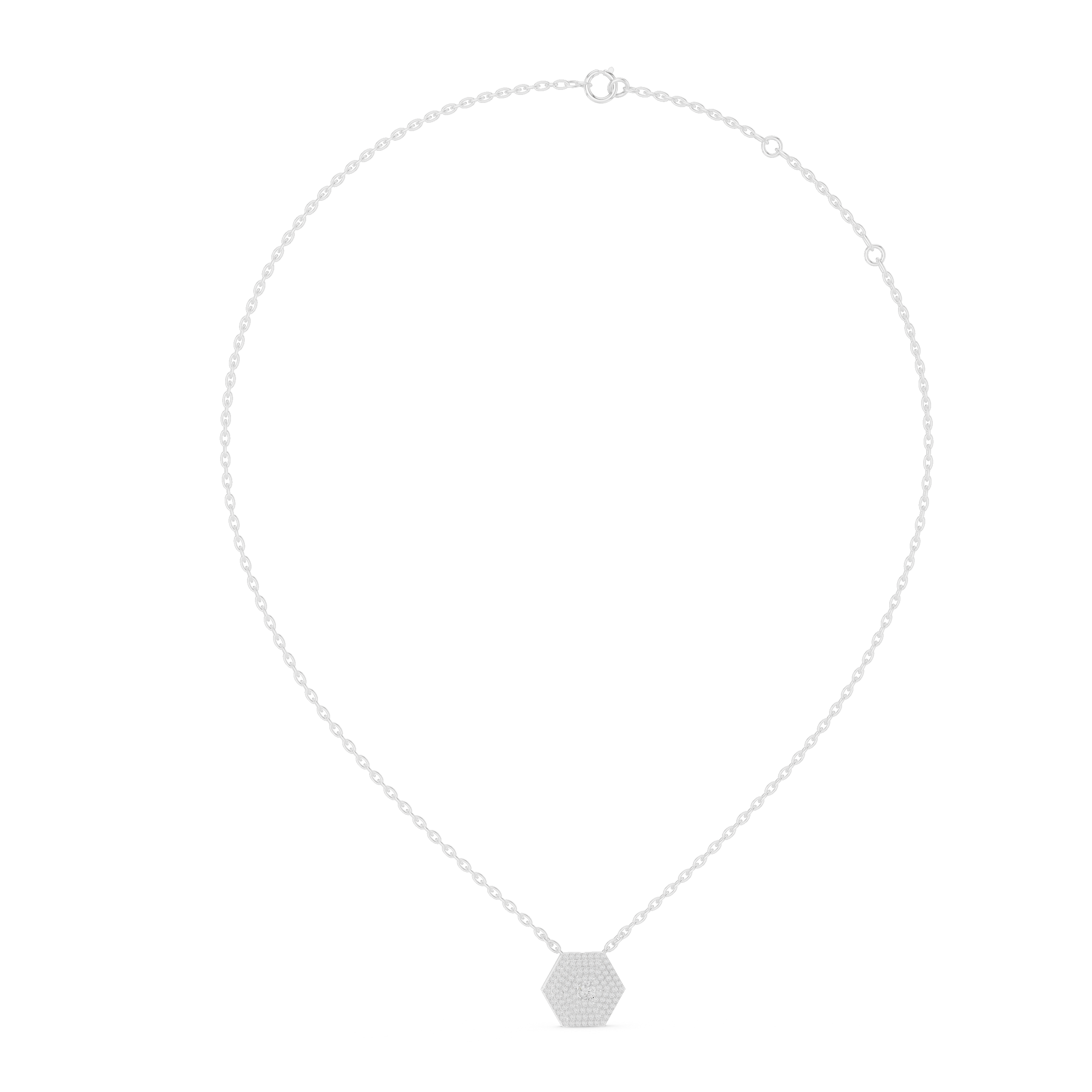 Round Moissanite Hexagon Pendant Sterling Silver Necklace
