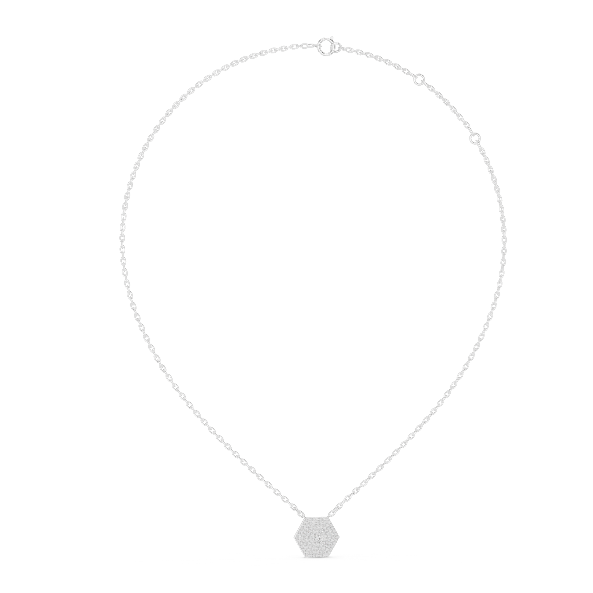 Round Moissanite Hexagon Pendant Sterling Silver Necklace