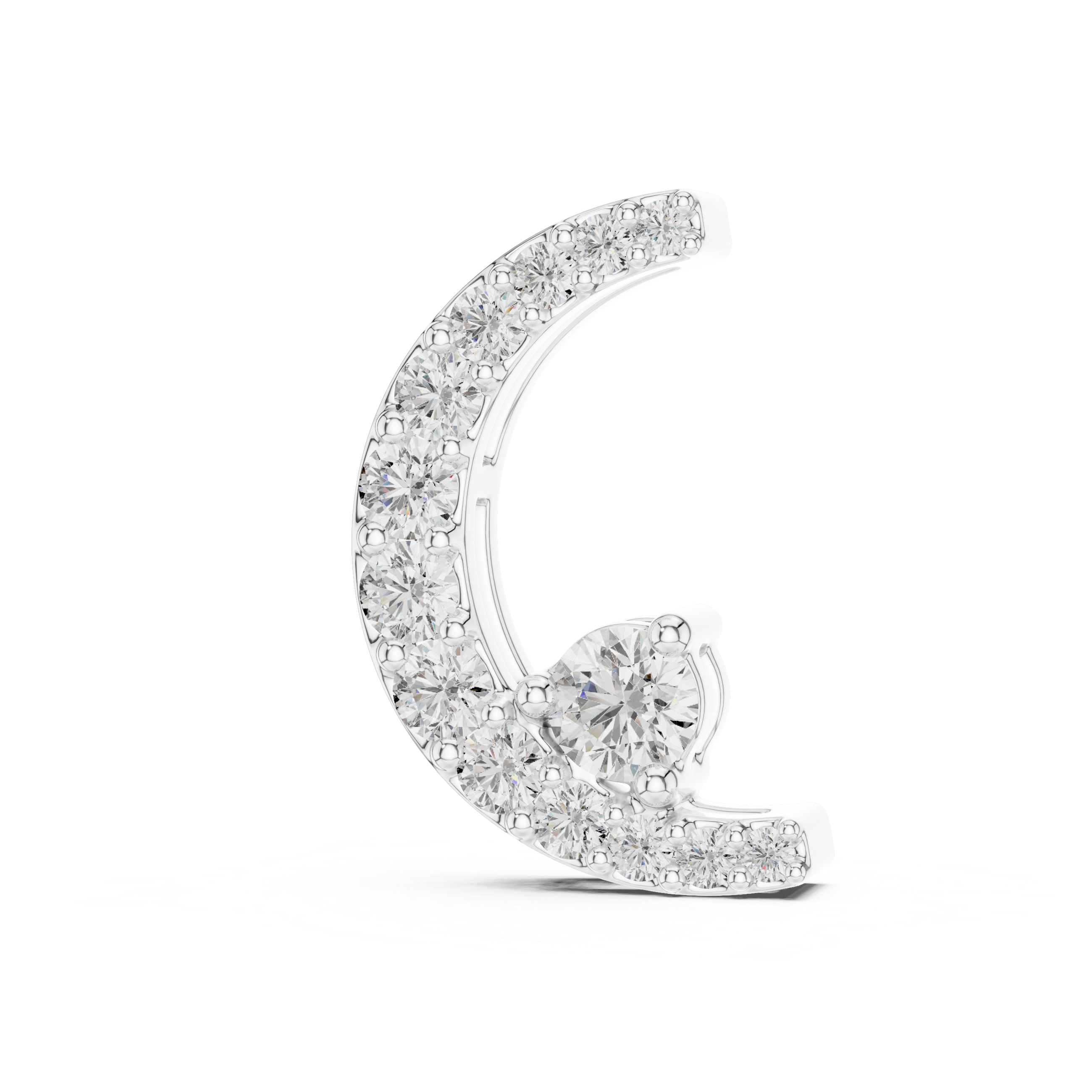 925 Sterling Silver Round Moissanites Daimond Crescent Moon Pendant Necklace