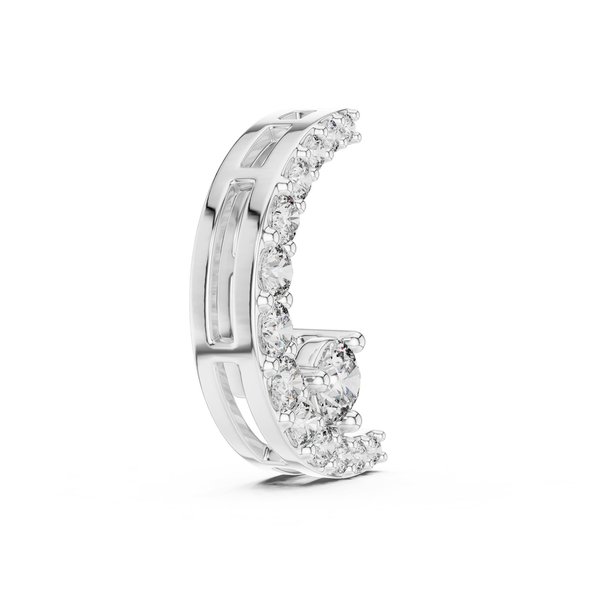 925 Sterling Silver Round Moissanites Daimond Crescent Moon Pendant Necklace