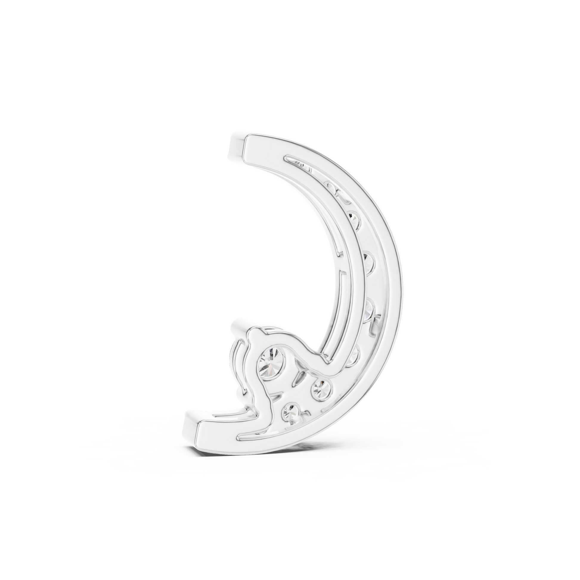 925 Sterling Silver Round Moissanites Daimond Crescent Moon Pendant Necklace