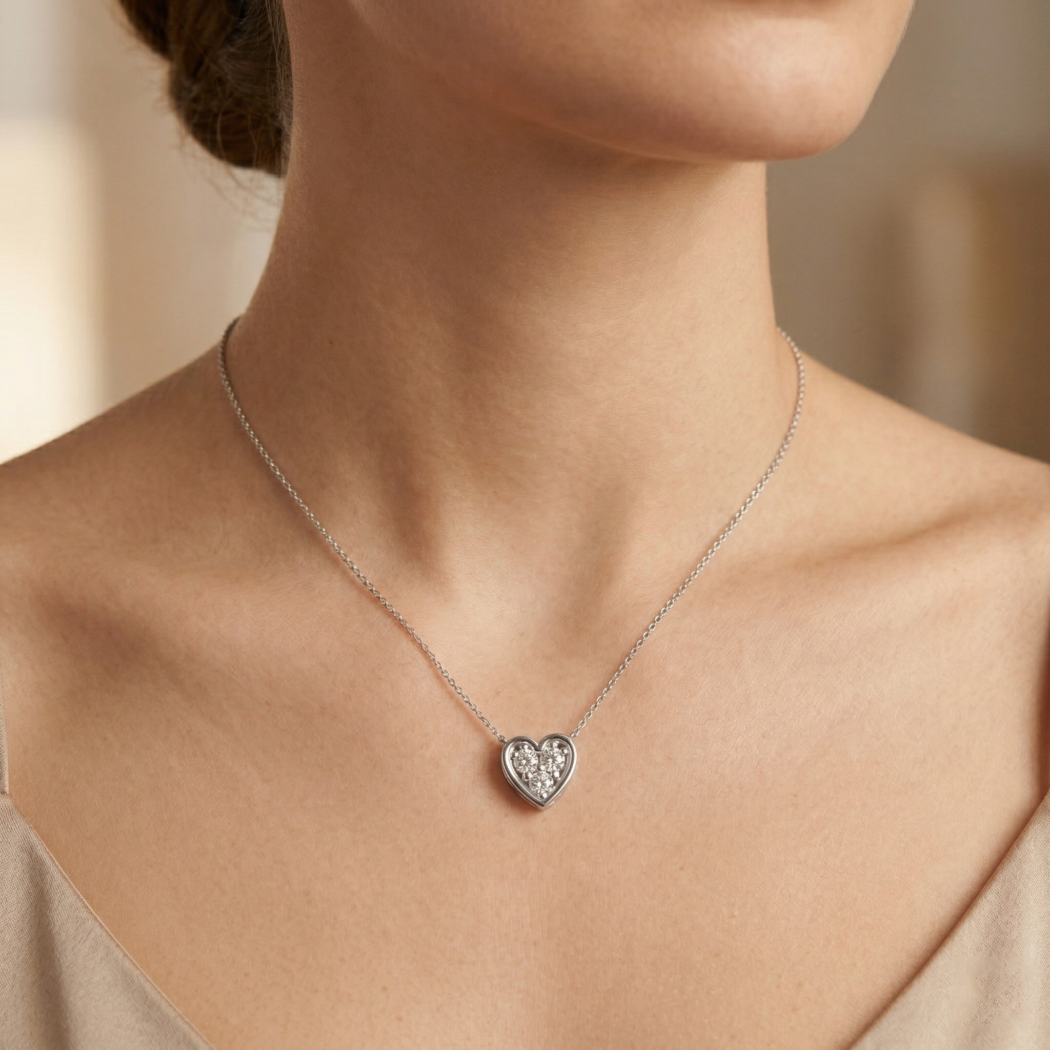 925 Silver Round Cut Moissanite Diamond Heart Shape Necklace For Women