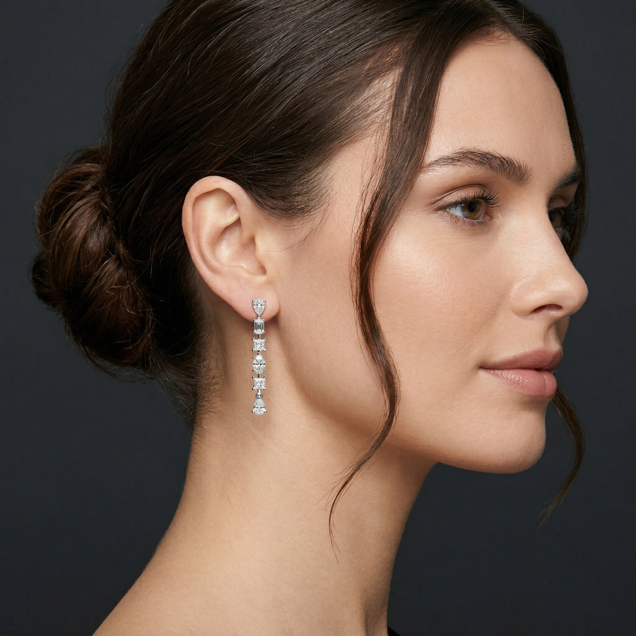 Fancy Multi Shape Moissanite Diamond 925 Sterling Silver Dangle & Drop Earrings