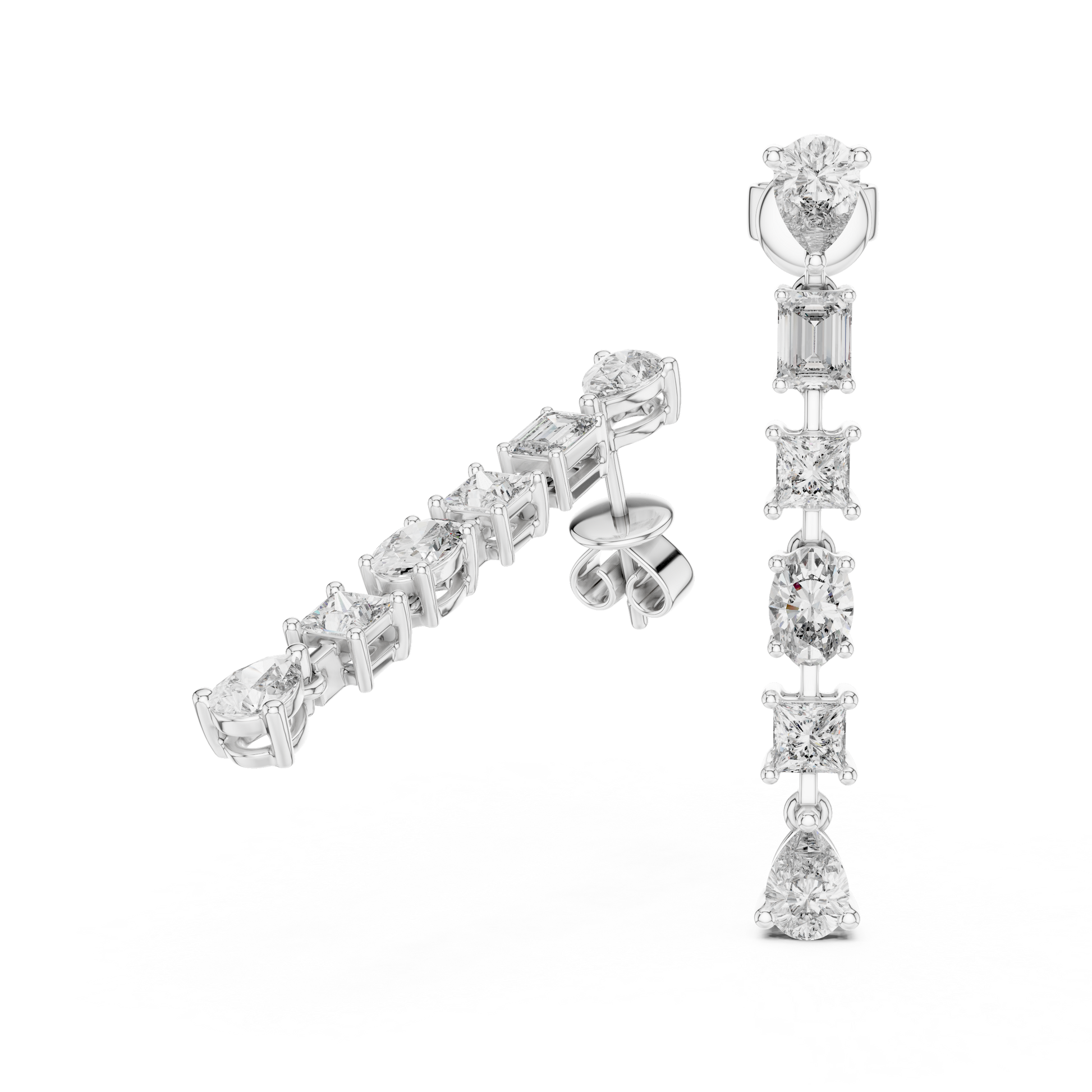 Fancy Multi Shape Moissanite Diamond 925 Sterling Silver Dangle & Drop Earrings