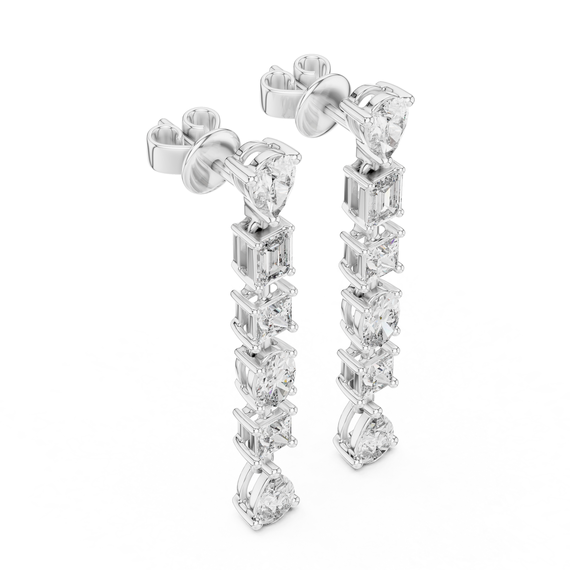 Fancy Multi Shape Moissanite Diamond 925 Sterling Silver Dangle & Drop Earrings