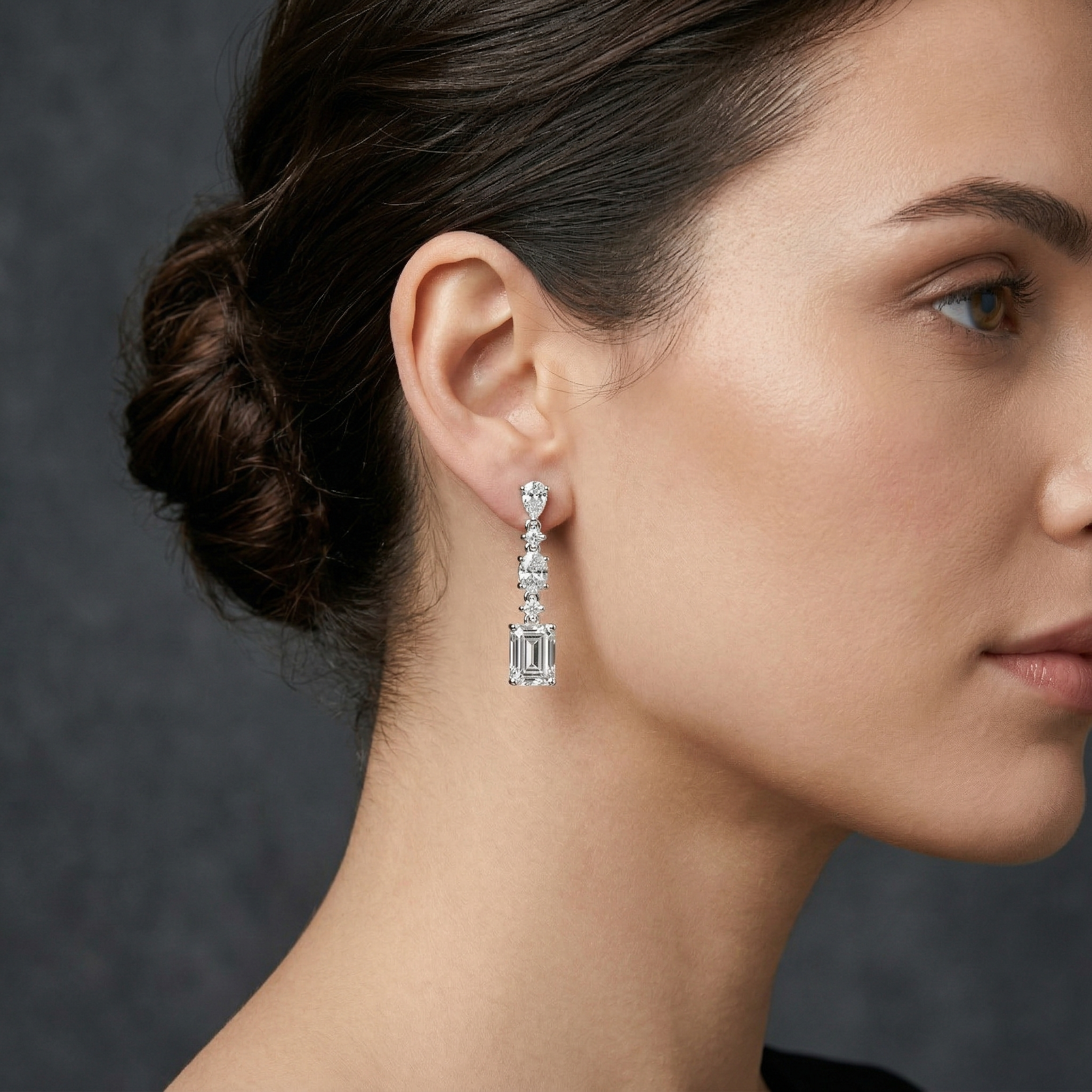 Fancy Multi Shape Moissanite Diamond 925 Sterling Silver Short Drop Earrings