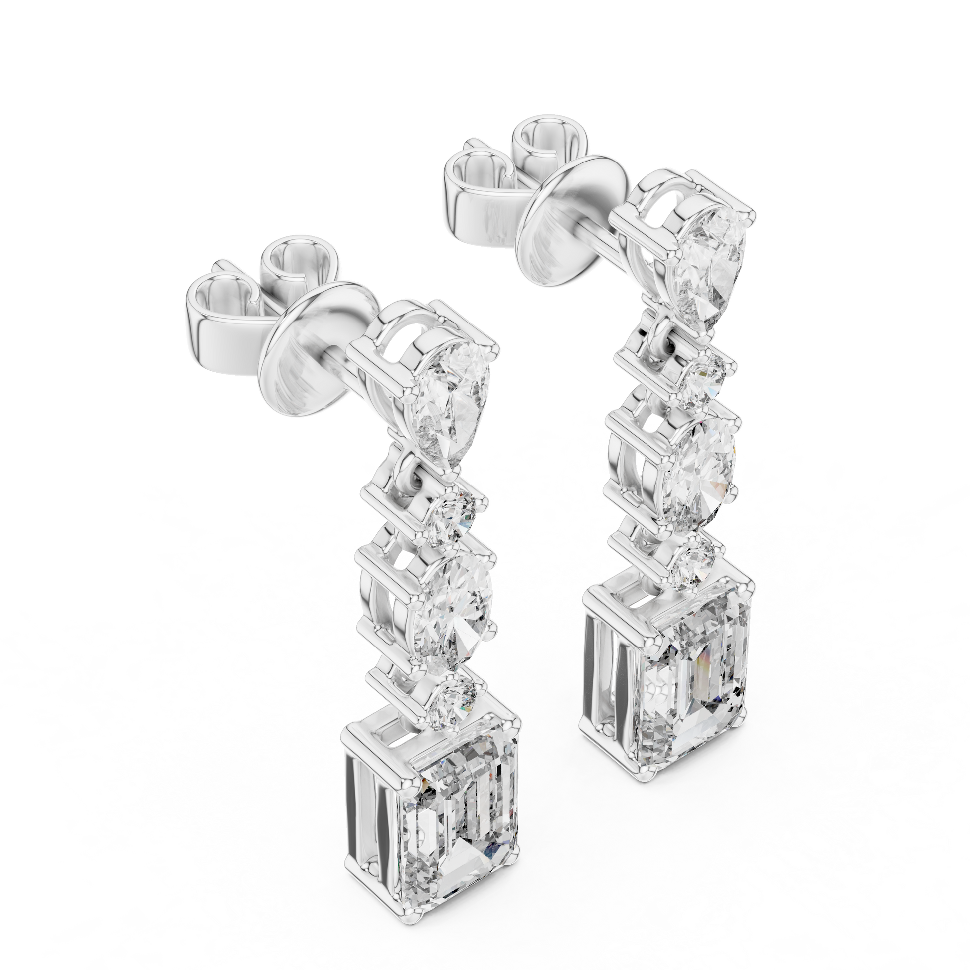 Fancy Multi Shape Moissanite Diamond 925 Sterling Silver Short Drop Earrings