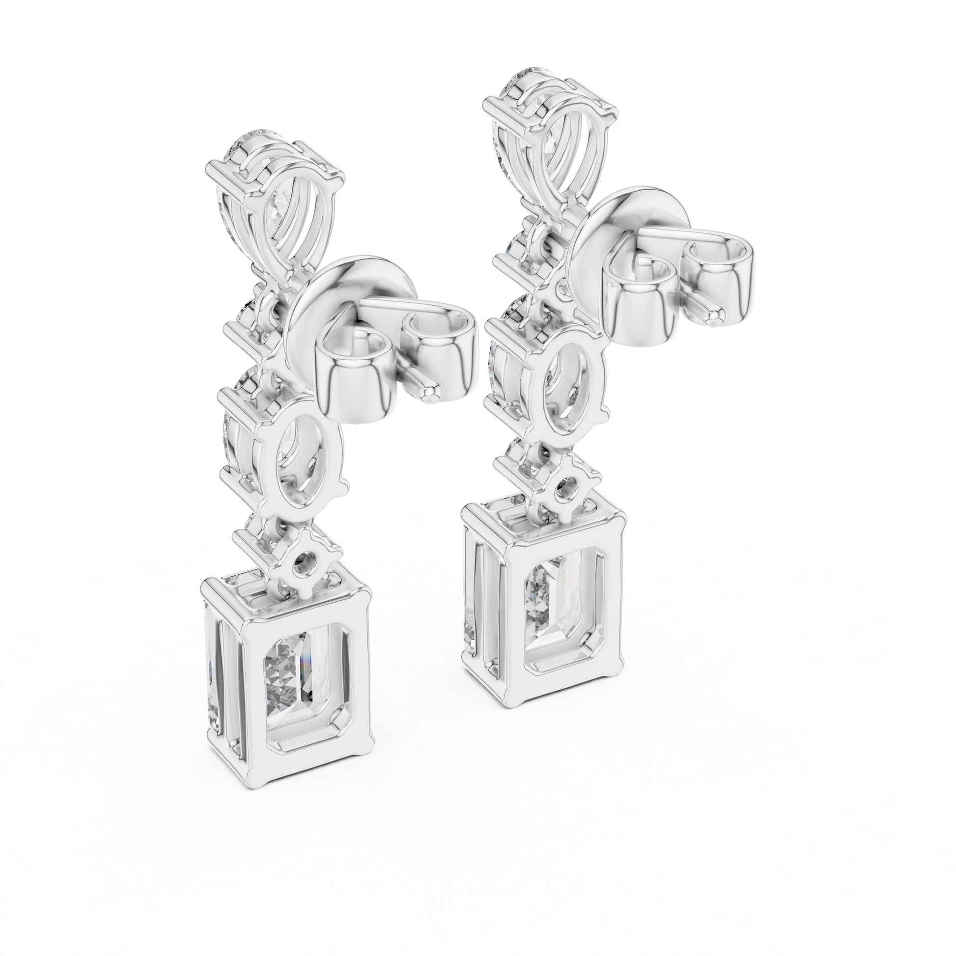 Fancy Multi Shape Moissanite Diamond 925 Sterling Silver Short Drop Earrings