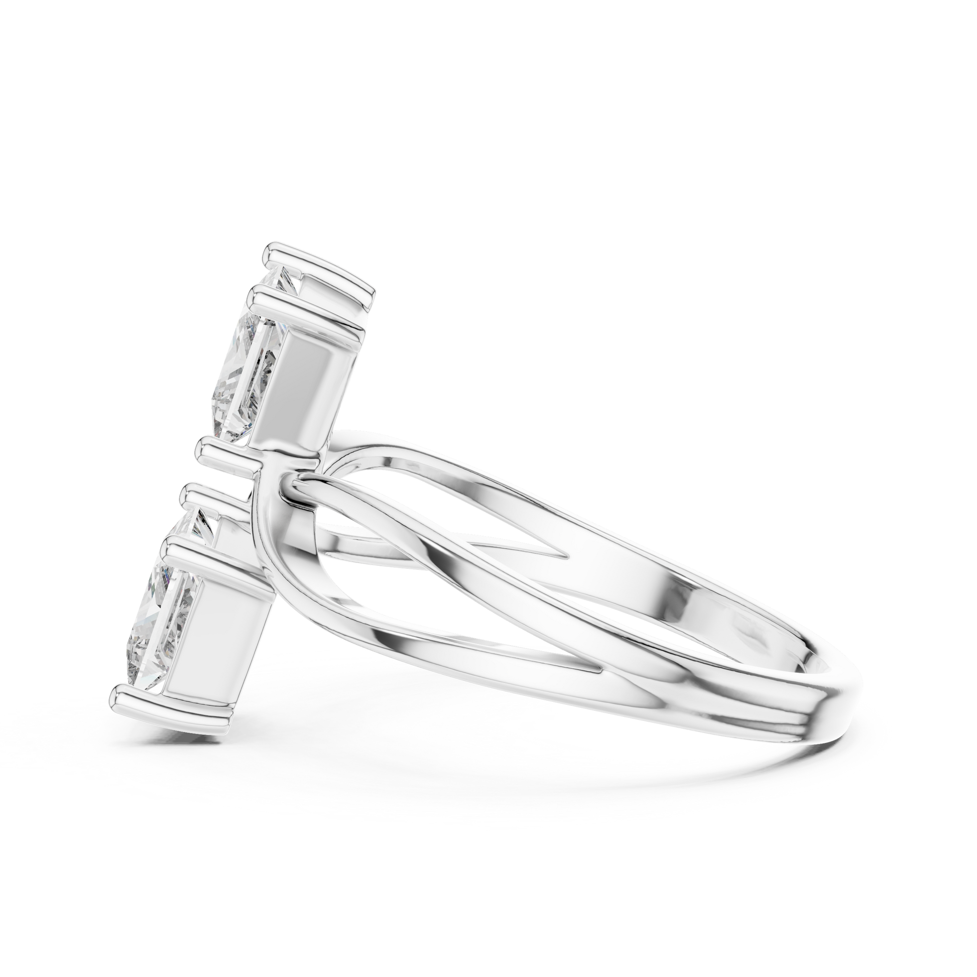 Toi et Moi (You and Me) Bypass Style Princess Cut Moissanite Sterling Silver Engagement Ring